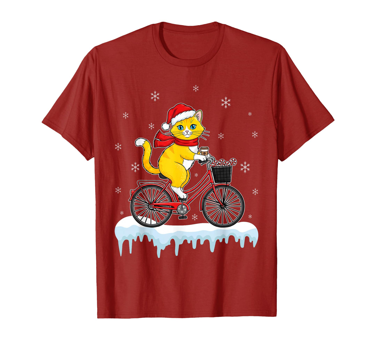 Cat Cycling Bicycle Christmas Santa Hat Cyclist Winter T-Shirt