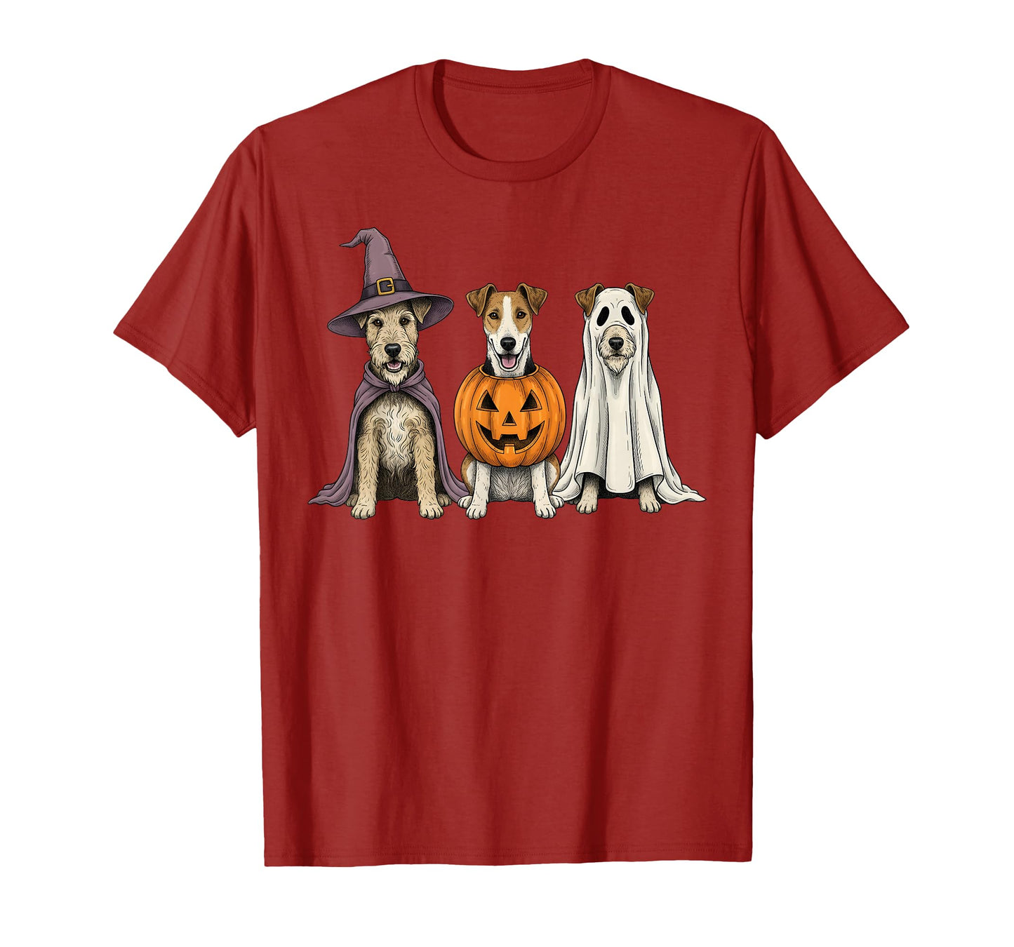 Spooky Ghost Fox Terrier Pumpkin Halloween Dog Lover T-Shirt