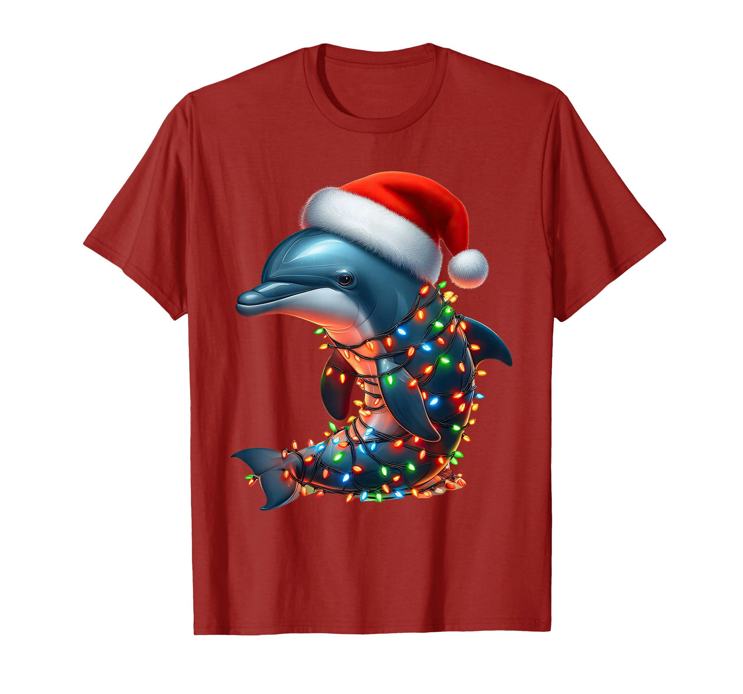 Dolphin Christmas Lights Funny Santa Hat Merry Xmas T-Shirt