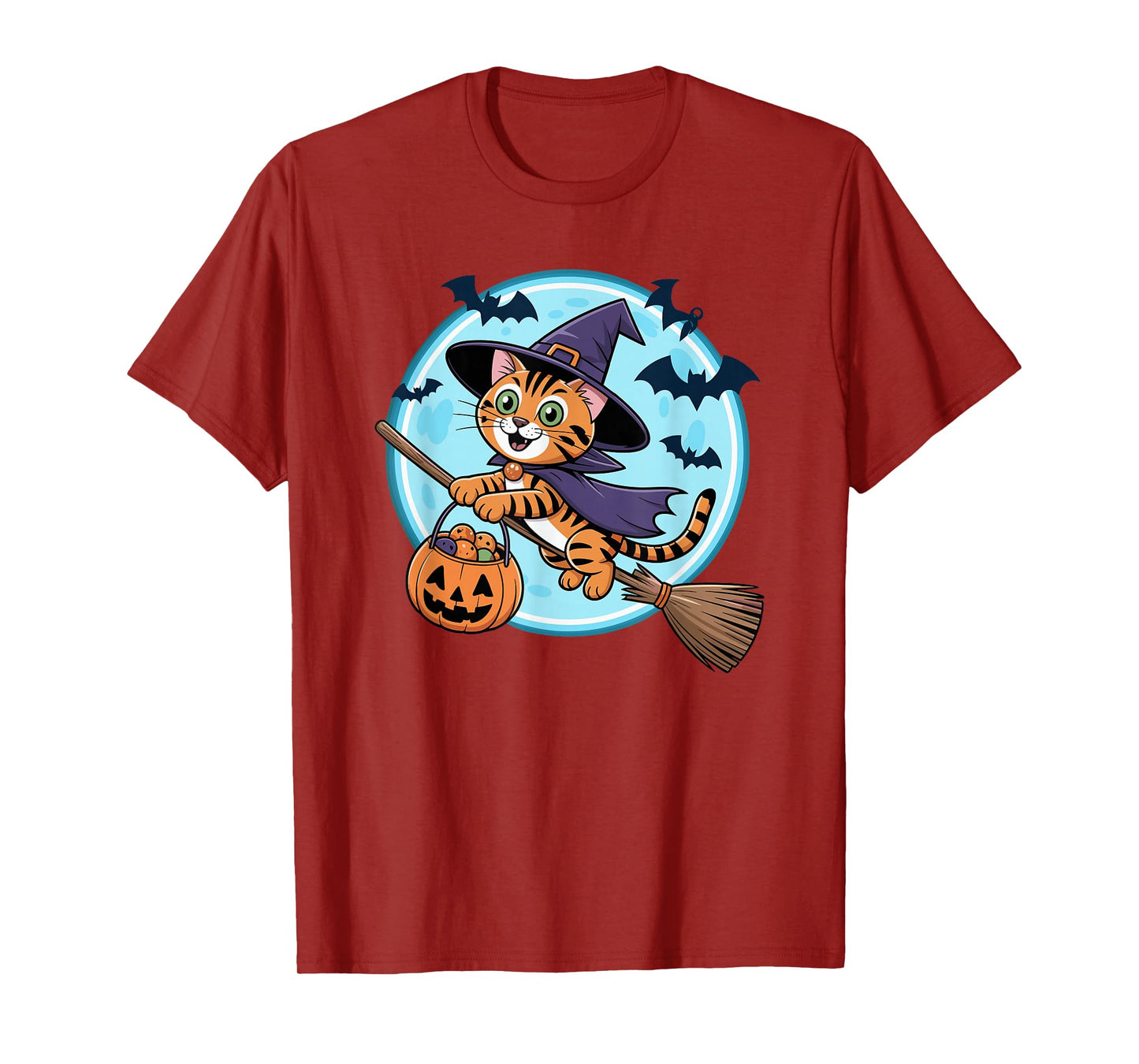 Halloween Witch Bengal Cat Moon T-Shirt