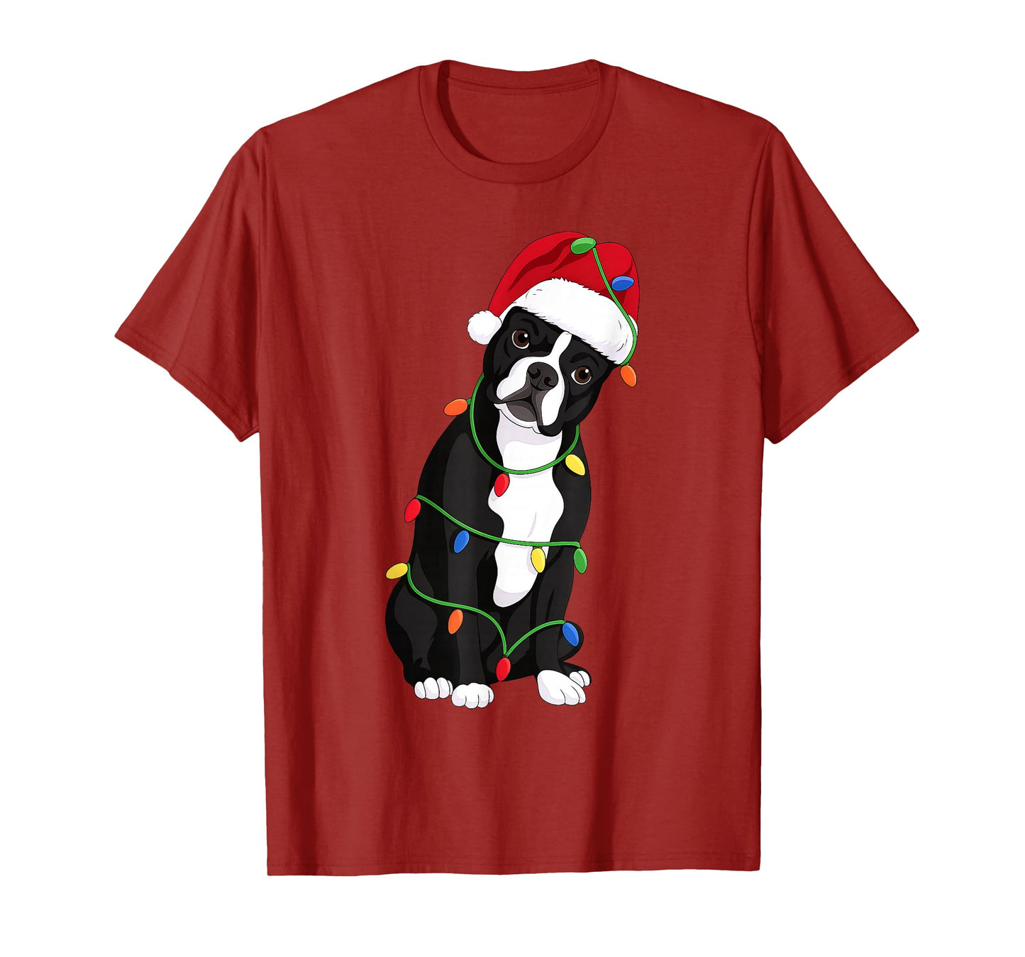 Boston Terrier Christmas Tree Lights Holiday Dog Lover T-Shirt
