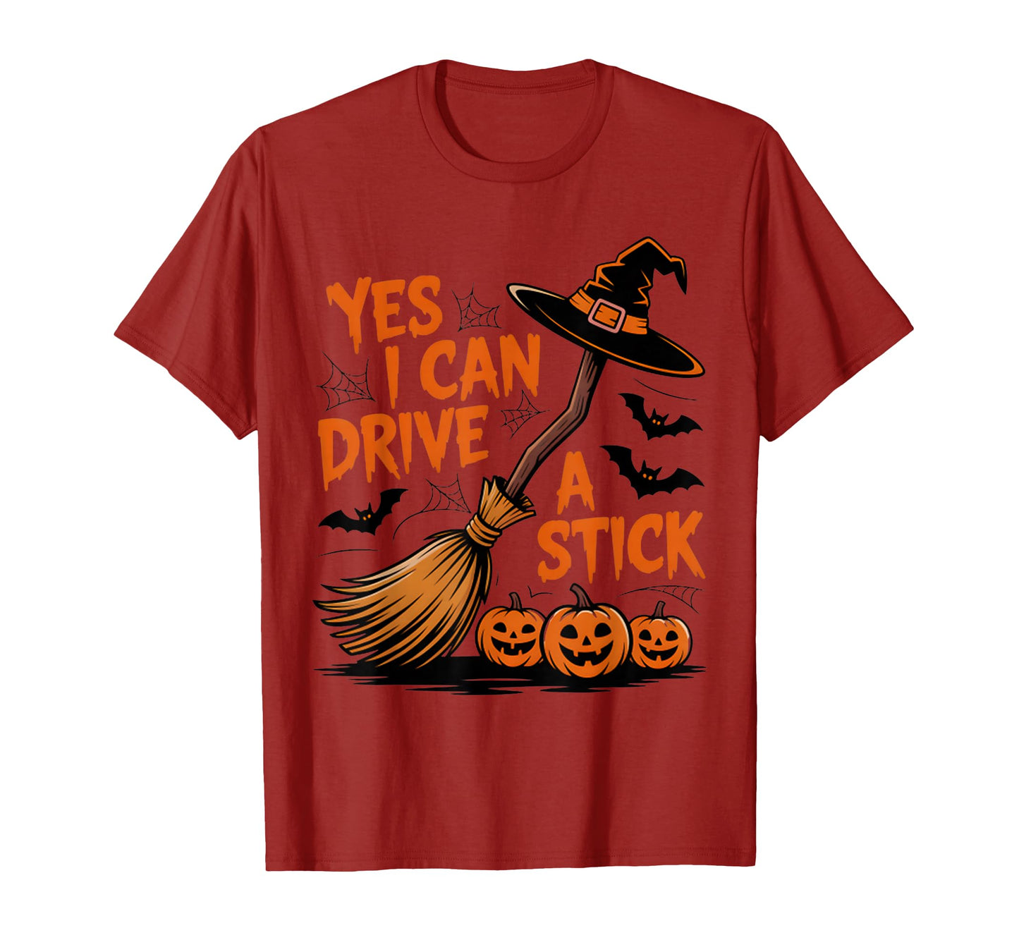 Yes I Can Drive A Stick Funny Halloween Spooky Witch T-Shirt