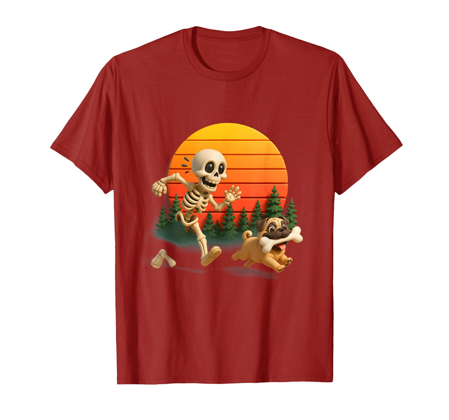 Funny Pug Dogs Ste ALS Bone from Skeleton Halloween Sunset T-Shirt