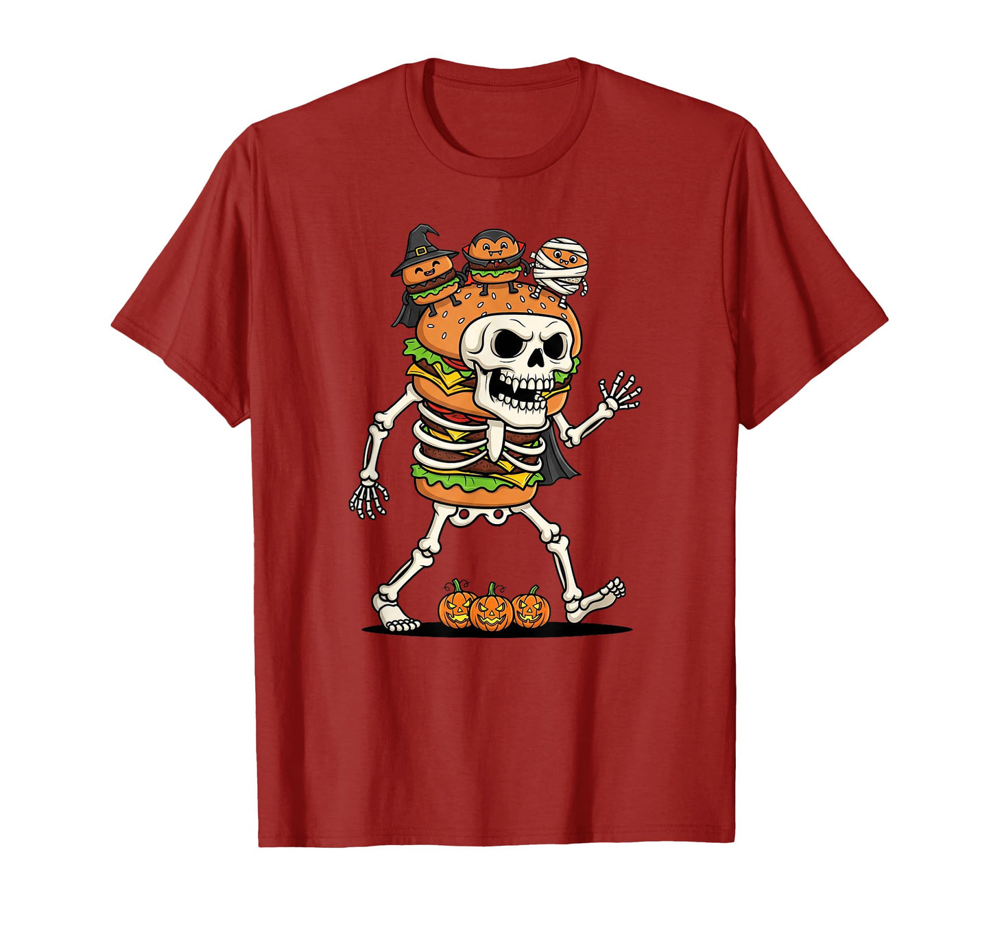 Hamburger Skeleton Mummy Witch Halloween Kids Mens Womens T-Shirt