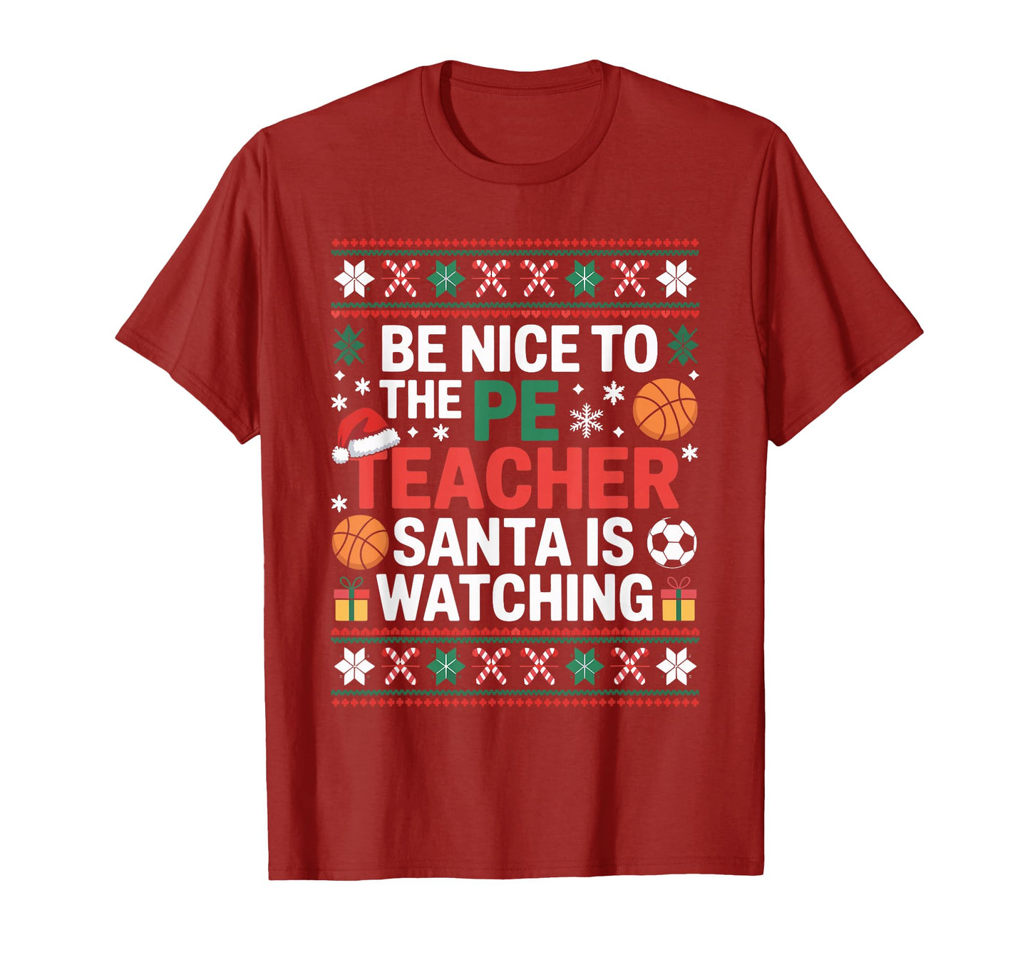PE Teacher Ugly Christmas Sweater Physical Education Xmas T-Shirt
