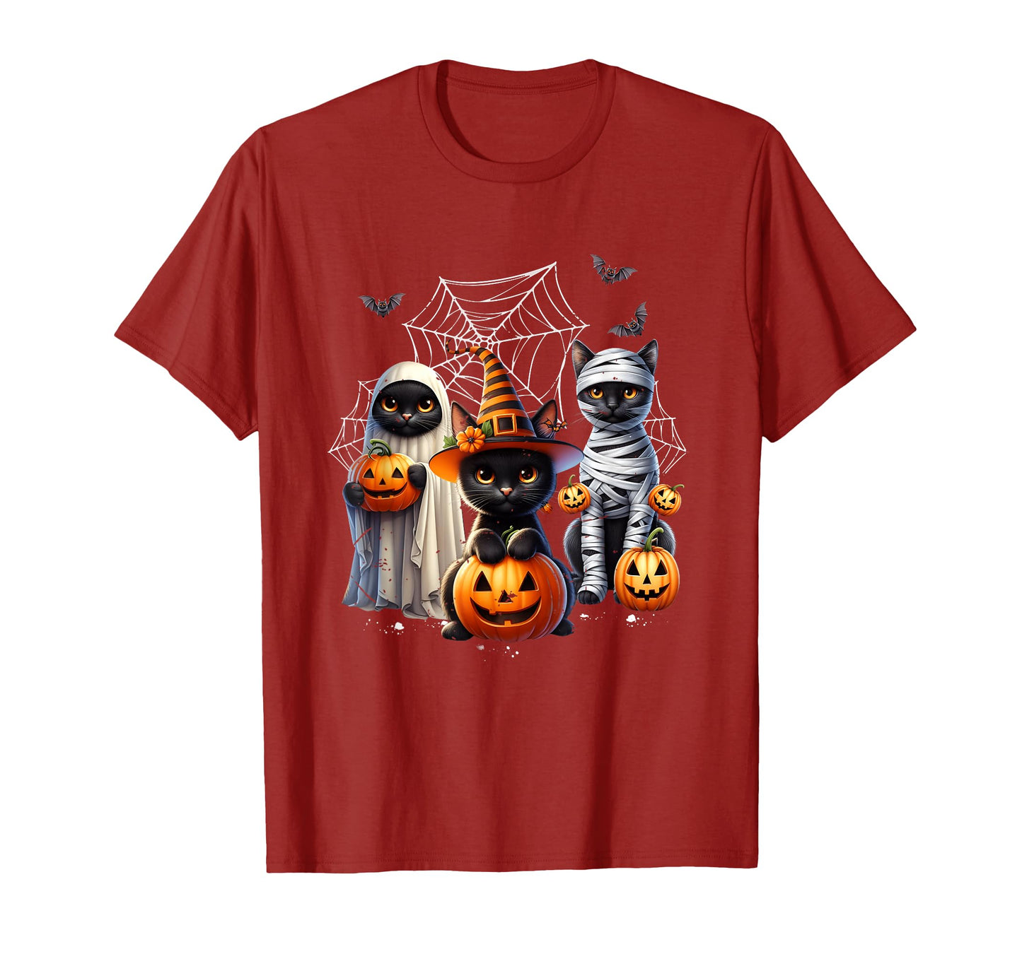 Retro Black Cat Halloween Witch Mummy Ghost Pumpkin Night T-Shirt