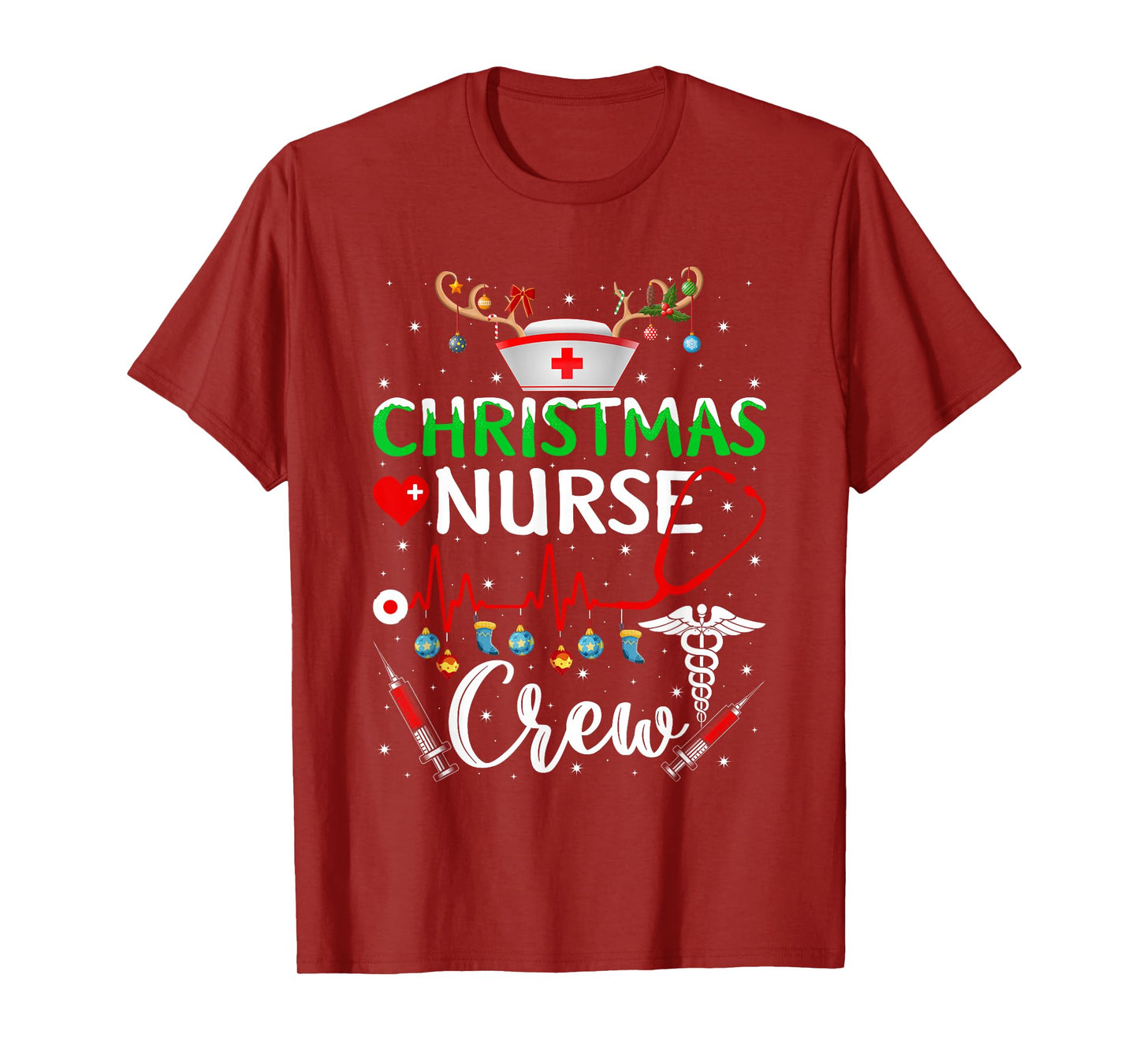 Christmas Nurse Crew Reindeer Nurse Scrub Tops ER Rn Nursing T-Shirt