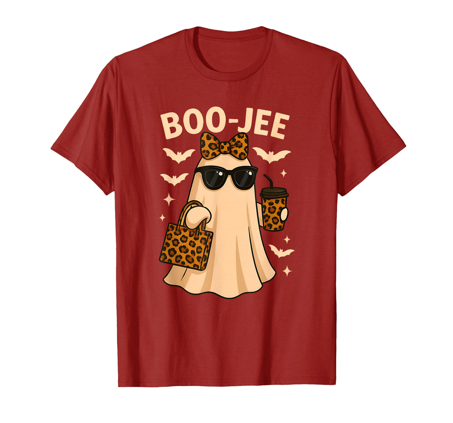 Coquette Leopard Ghost Coffee Boo-JEE Halloween Boujee T-Shirt