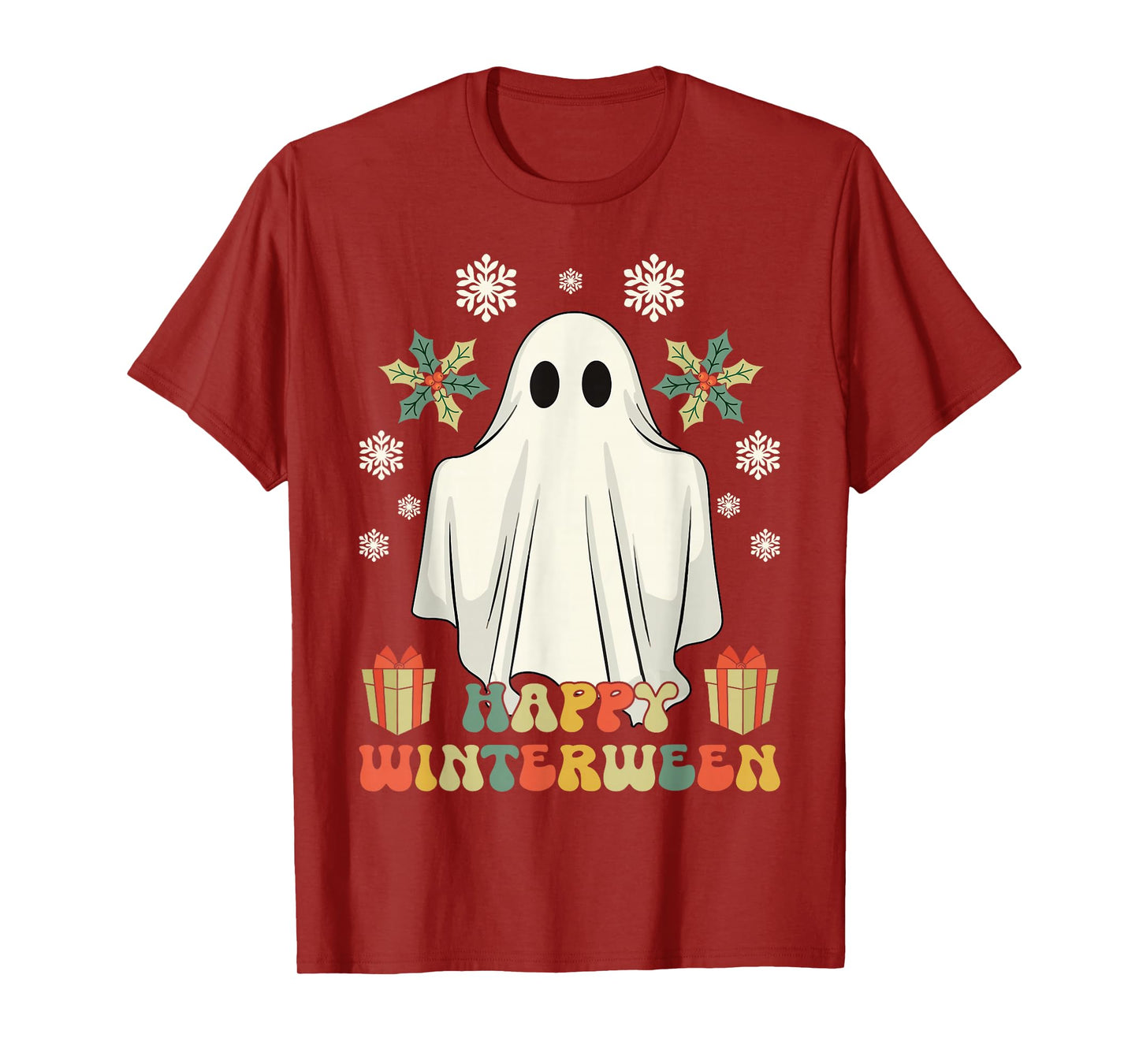Happy Winterween Winter Halloween Ghost Retro Vintage T-Shirt