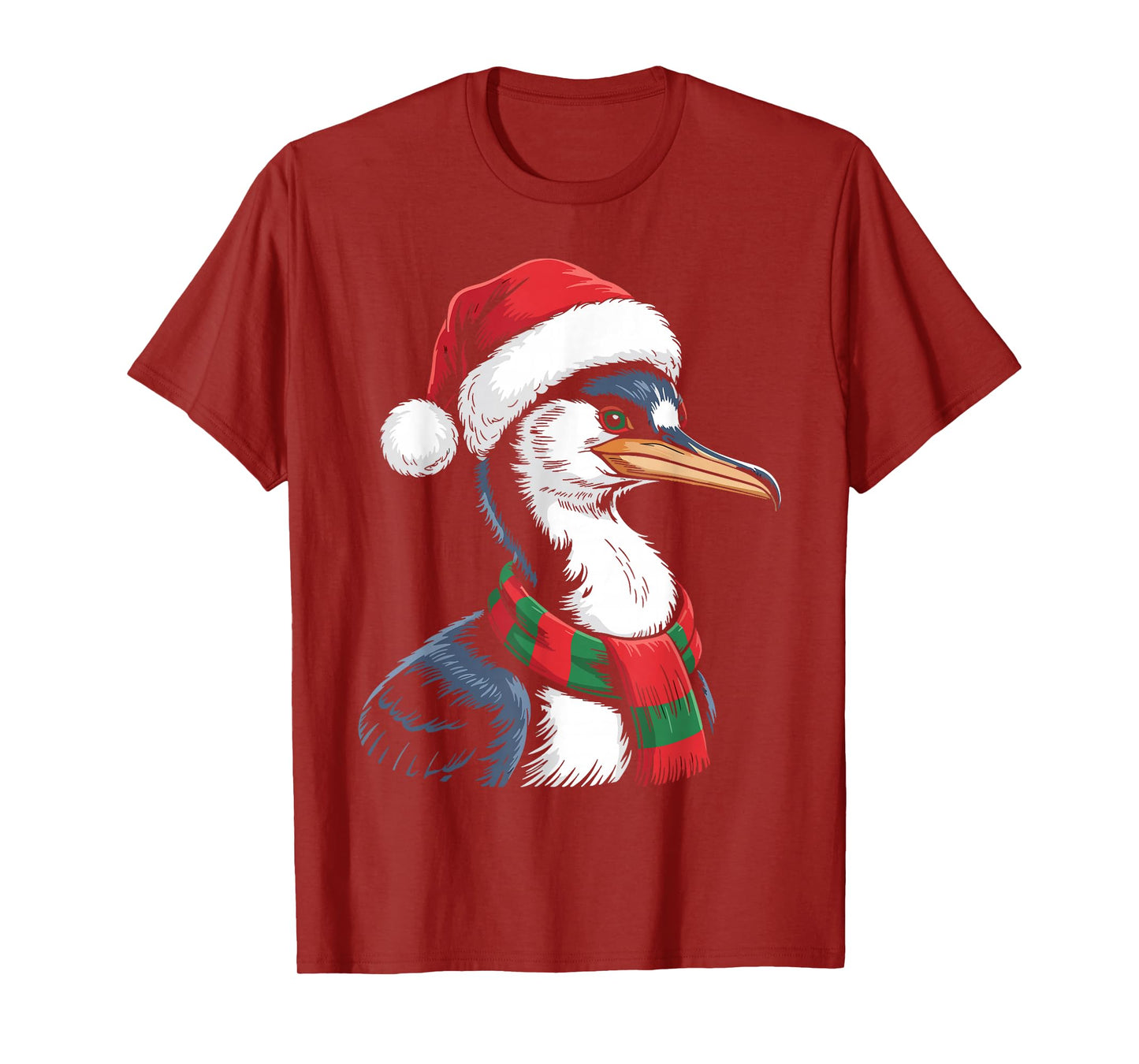 Cormorant Xmas Santa Hat Scarf Christmas Costume T-Shirt