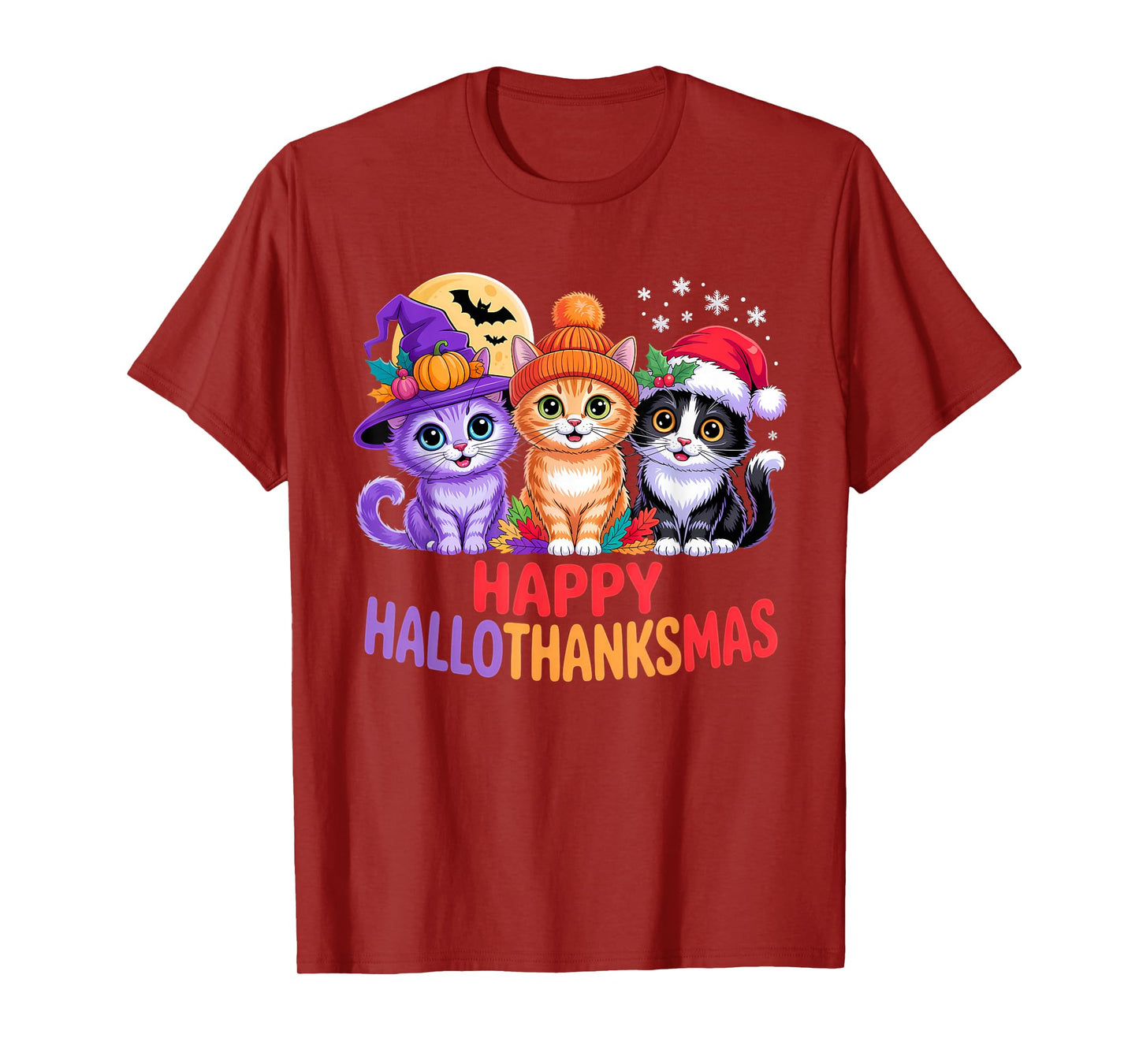Halloween Thanksgiving Christmas Happy HalloThanksMas Cats T-Shirt