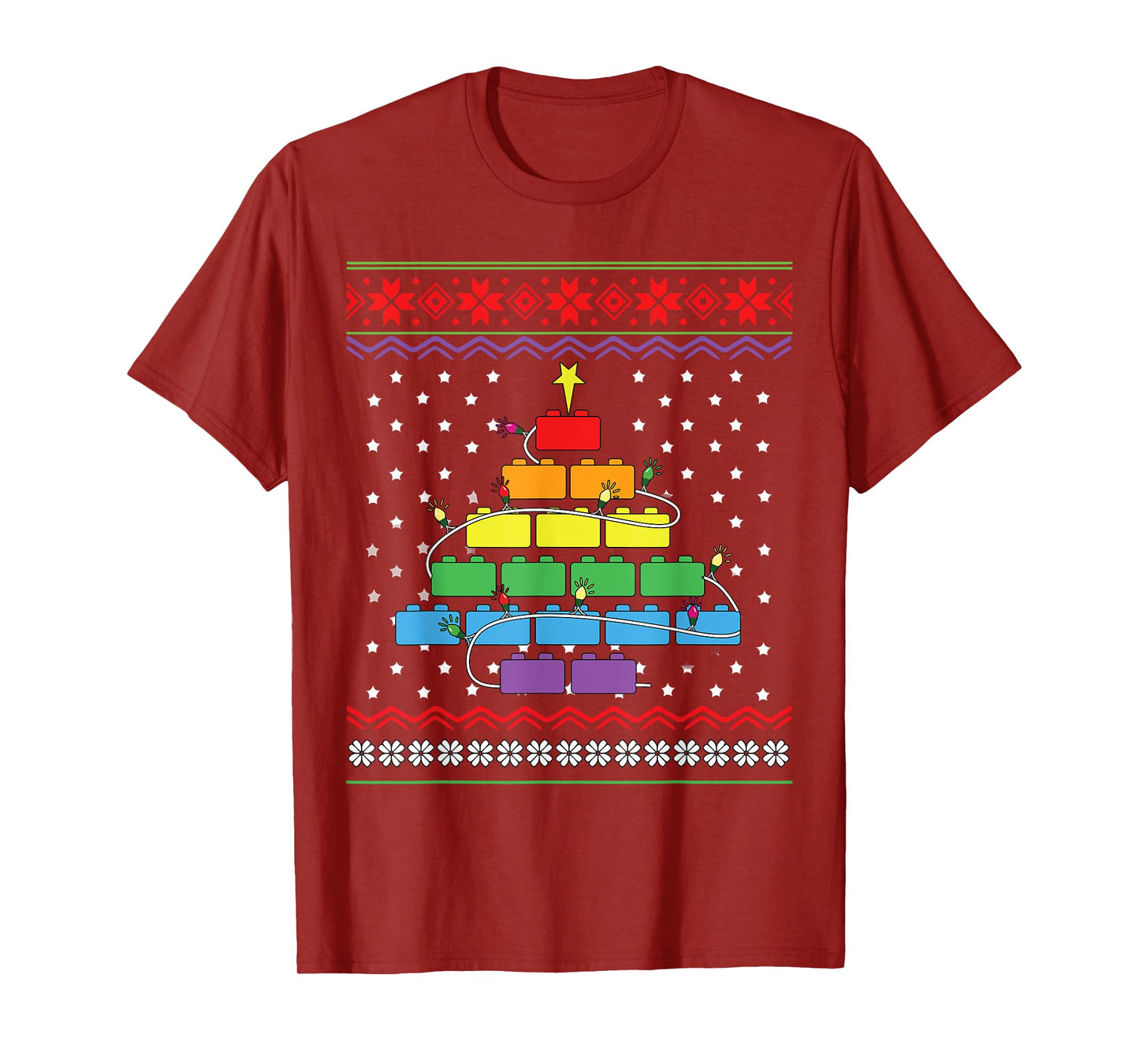 Christmas Tree Block Building Brick Builder Ugly Christmas T-Shirt