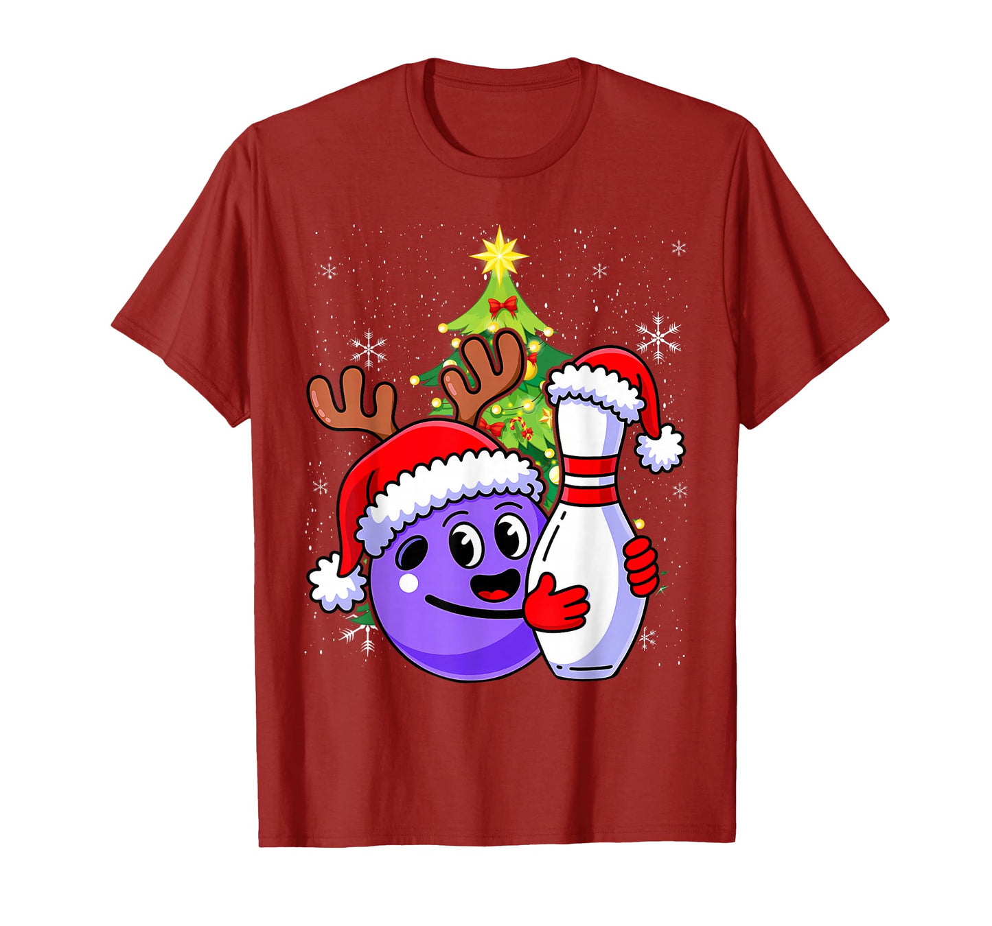 Funny Bowling Christmas Santa Hat Snow Reindeer Xmas Bowler T-Shirt