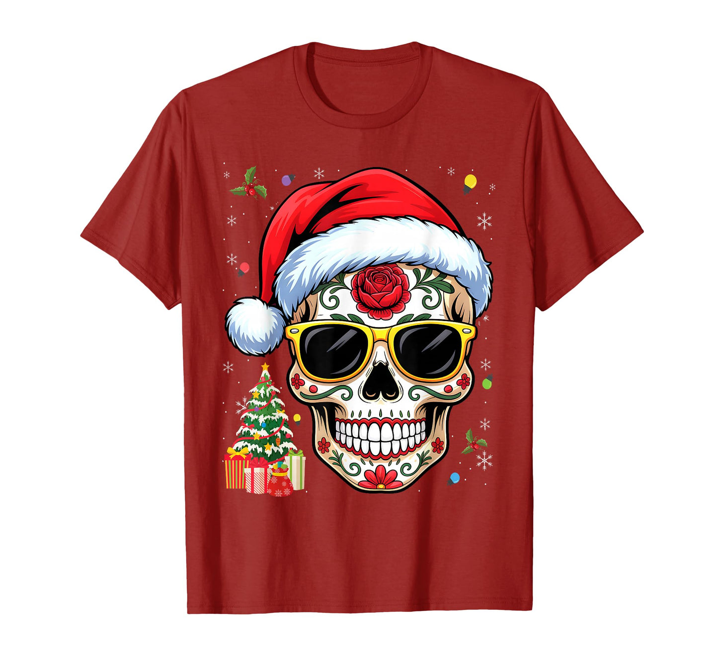 Christmas Hat Santa Day of The Dead Sugar Skull Party T-Shirt