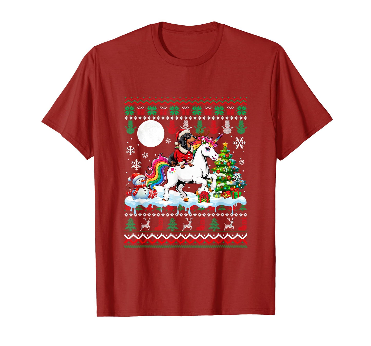 Santa Dachshund Riding Unicorn Sweater Christmas Owner Kids T-Shirt