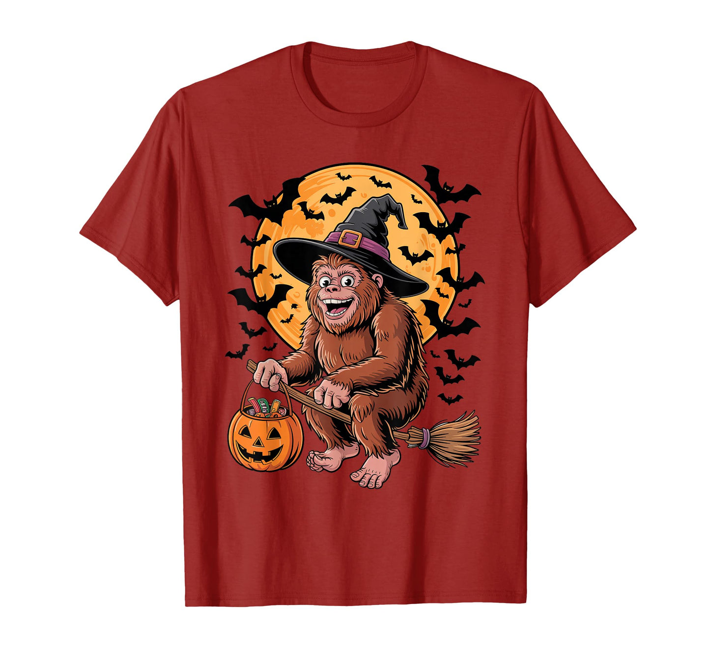Bigfoot Witch Jack-o-Lantern Candy Bucket Halloween Costume T-Shirt