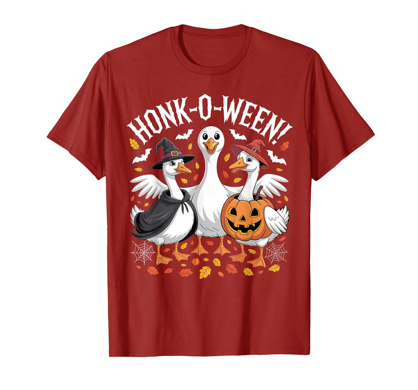 Honk-O-Ween Funny Halloween Goose Witch Pumpkin Spooky Crew T-Shirt
