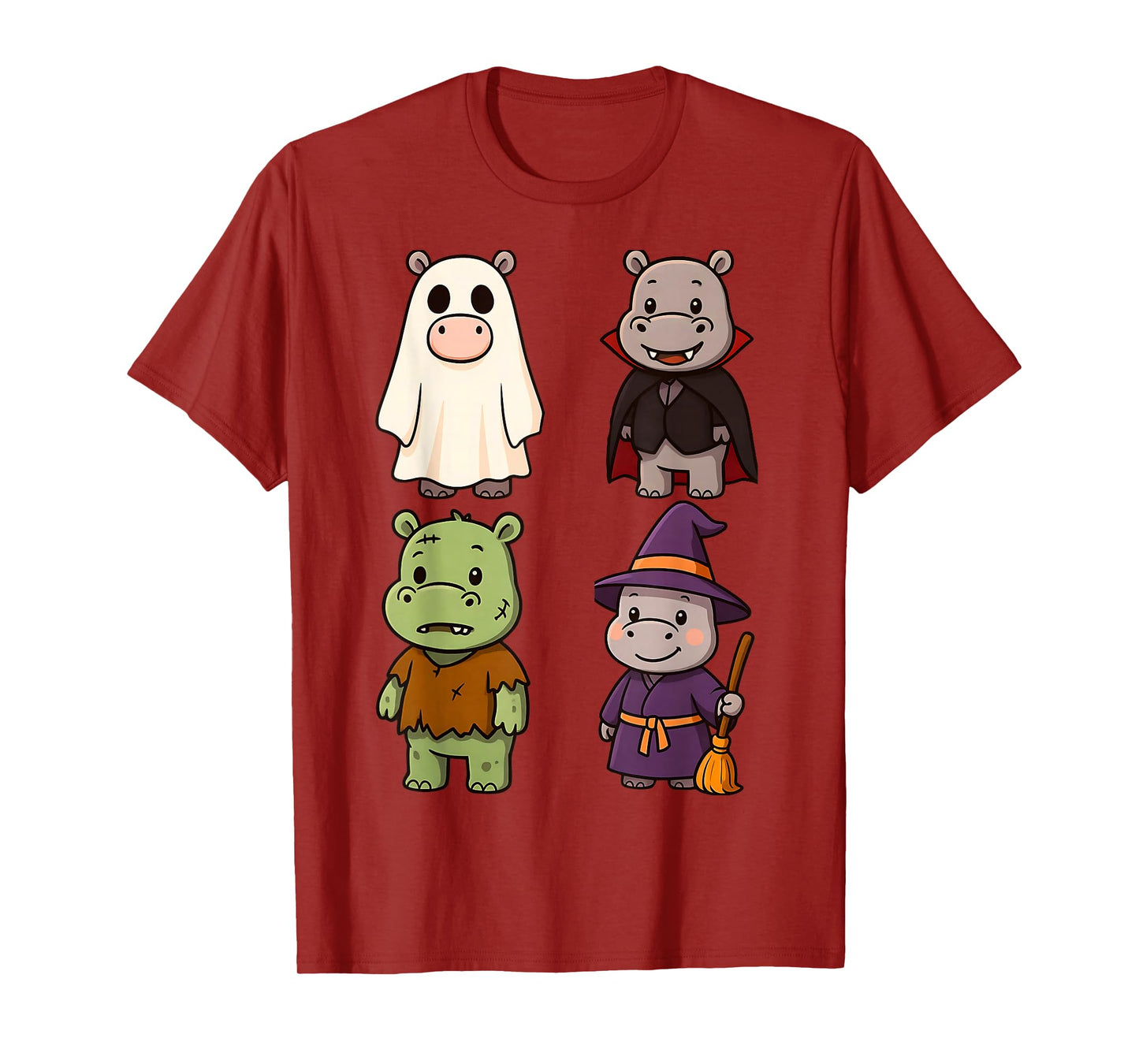 Halloween Cute Hippo Witch Vampire Ghost Zombie Boys Girls T-Shirt
