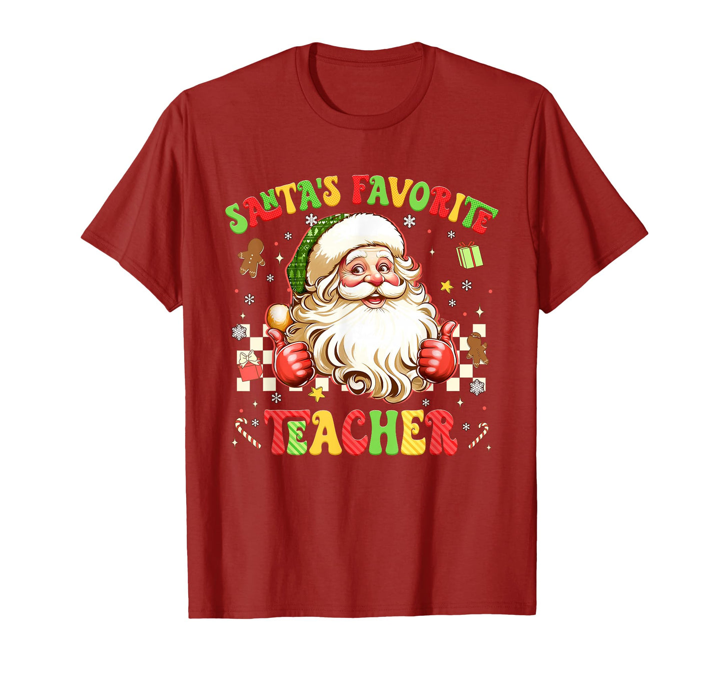 Santa Favorite Teacher Plaid Christmas Xmas Men Women T-Shirt