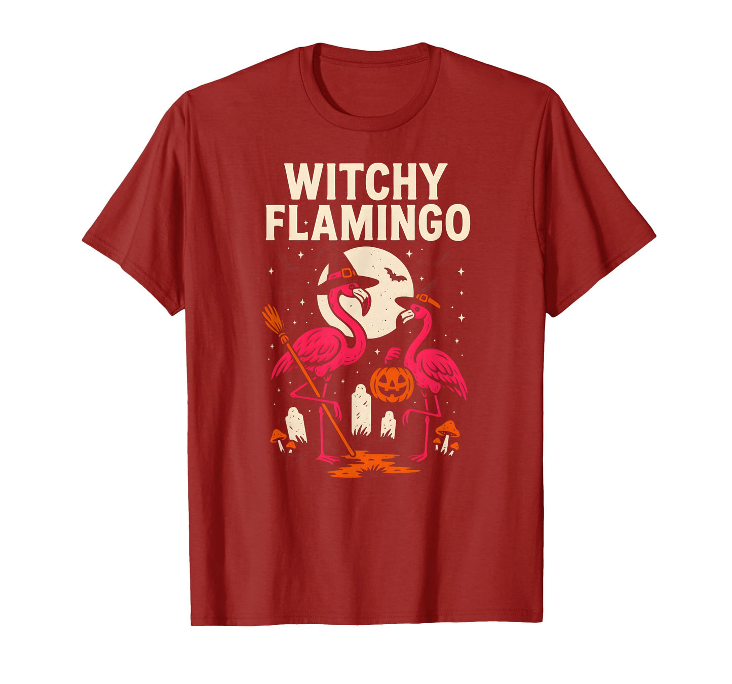 Flamingo Witchy Flamingo Fun Womens Spooky Pink T-Shirt