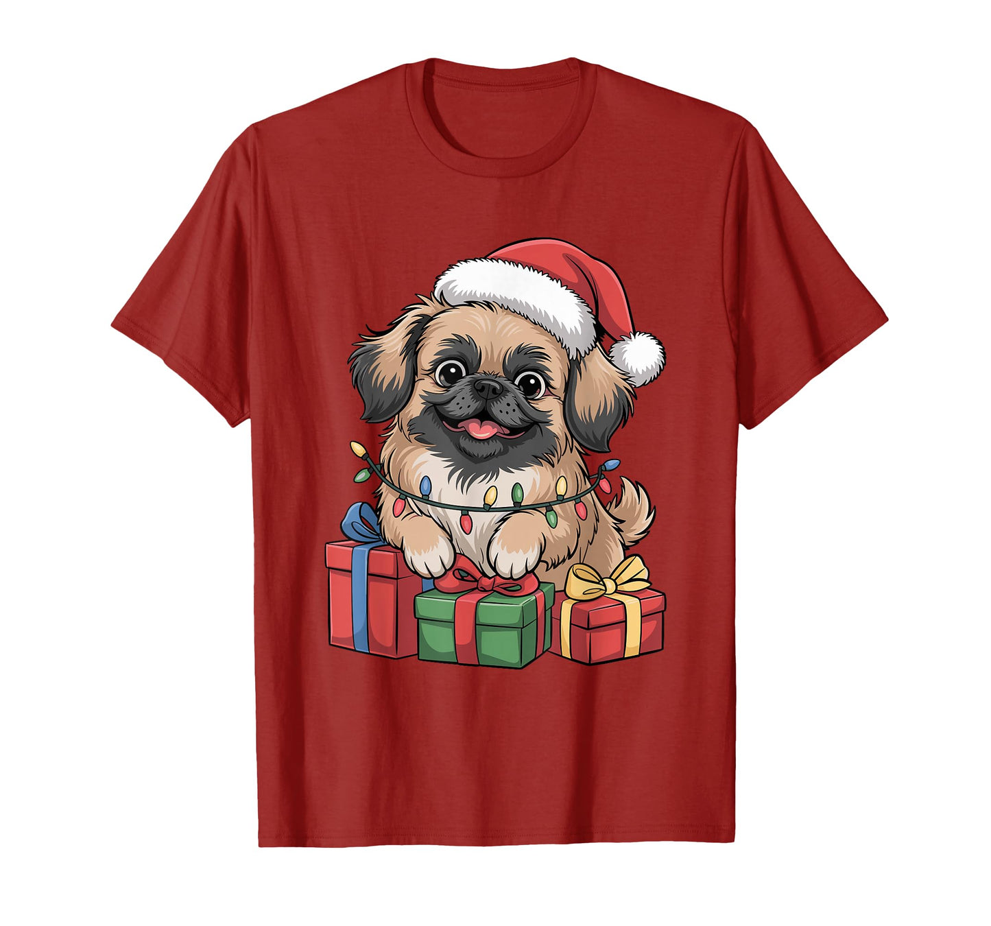 Cute Pekingese Santa Hat Christmas Xmas Dog Lovers Holiday T-Shirt