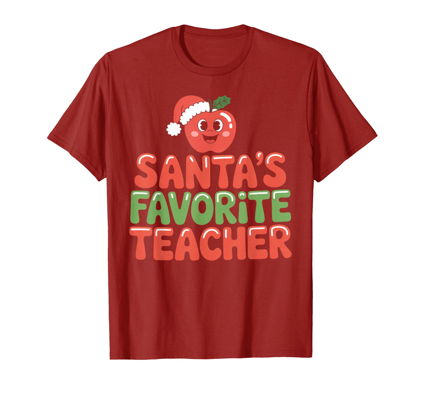Santa’s Favorite Teacher Holiday Apple & Santa Hat Christmas T-Shirt