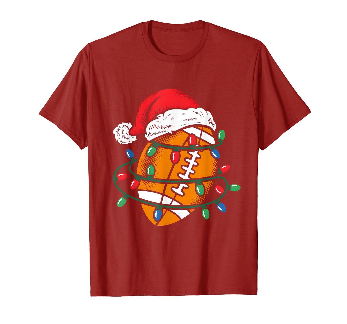 Football Ball Santa Hat Xmas Funny Christmas Football Lover T-Shirt