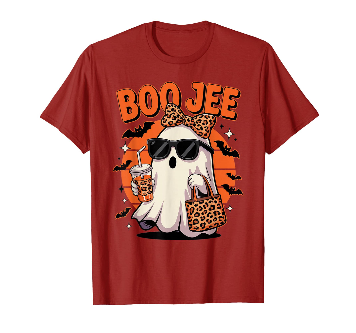 Coquette Leopard Ghost Coffee Boo JEE Halloween Boujee Ghost T-Shirt