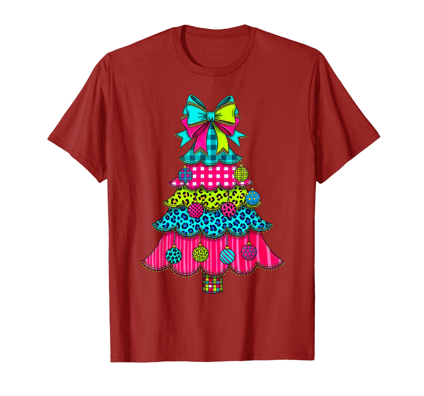 Preppy Christmas Tree Patchwork Vintage Men Women Kids Xmas T-Shirt