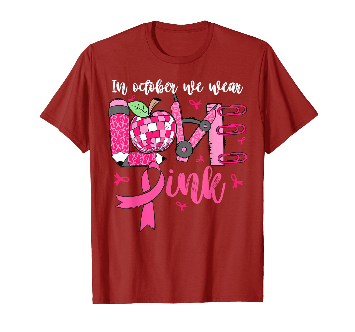 In October We Wear Pink LOVE Teacher Leopard Breast Cancer T-Shirt