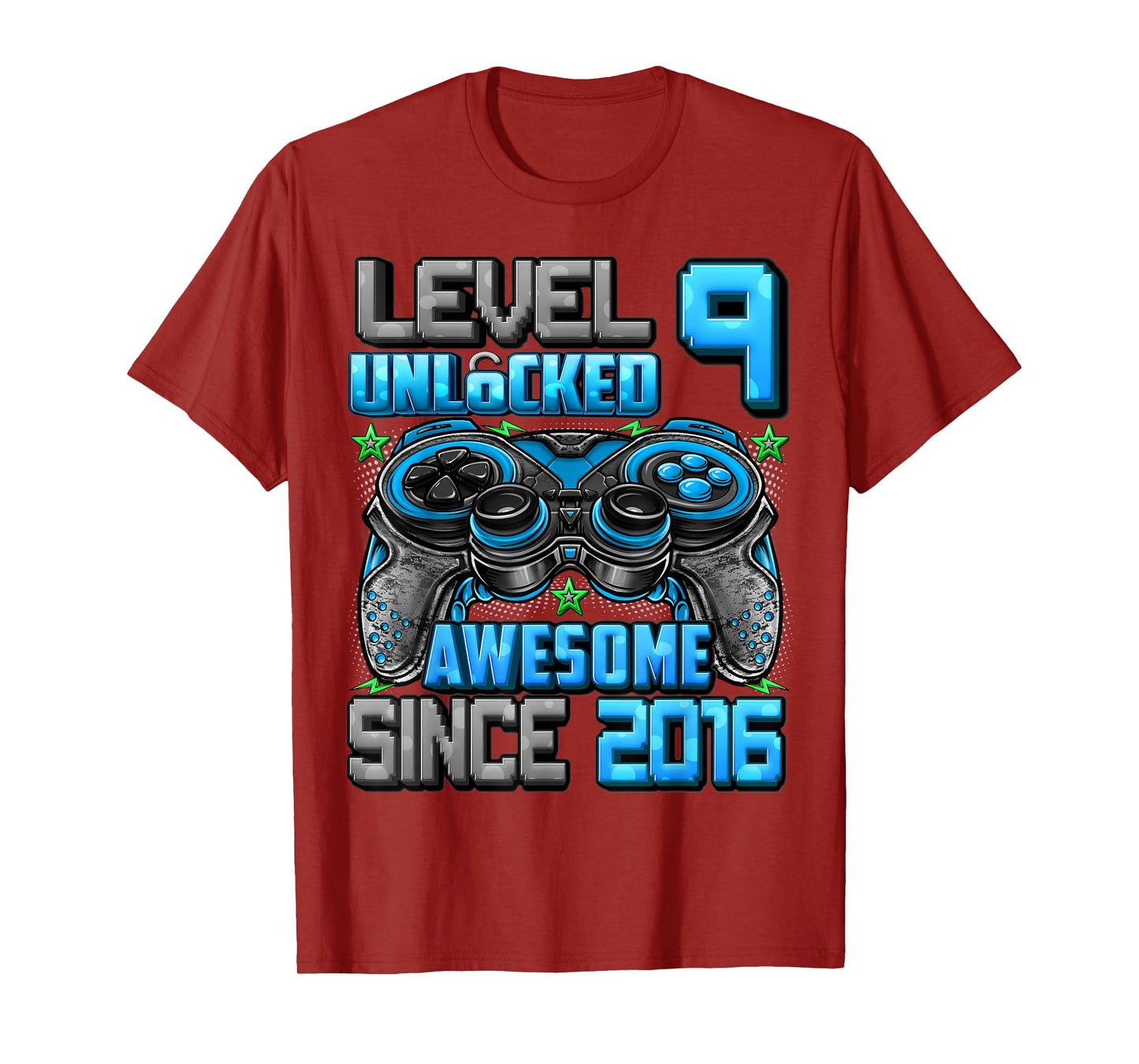 Level 9 Unlocked Awesome Since 2016 9th Birthday Gaming T-Shirt