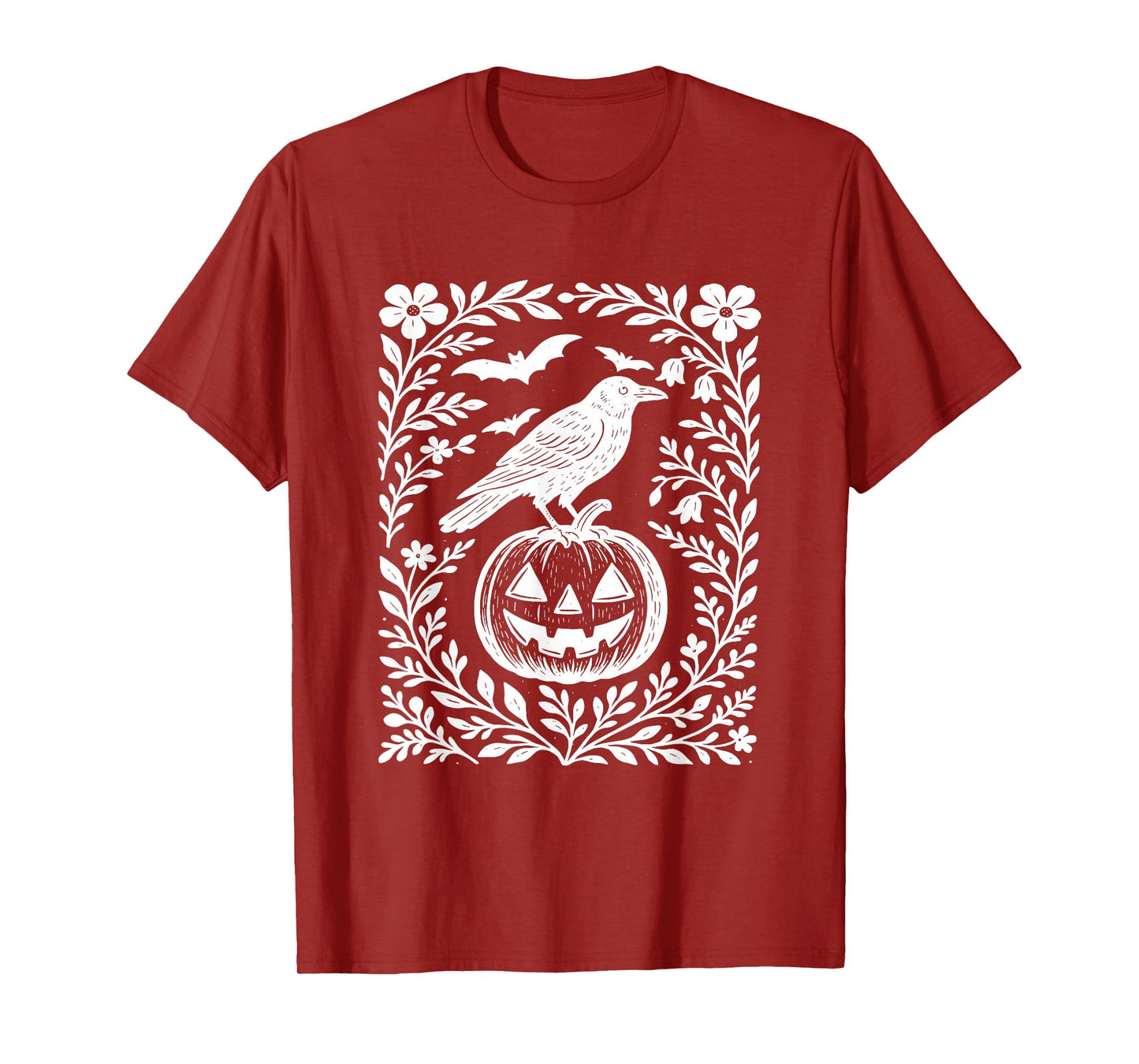 Floral Crow Halloween Boho Pumpkin Spooky Jack O Lantern T-Shirt