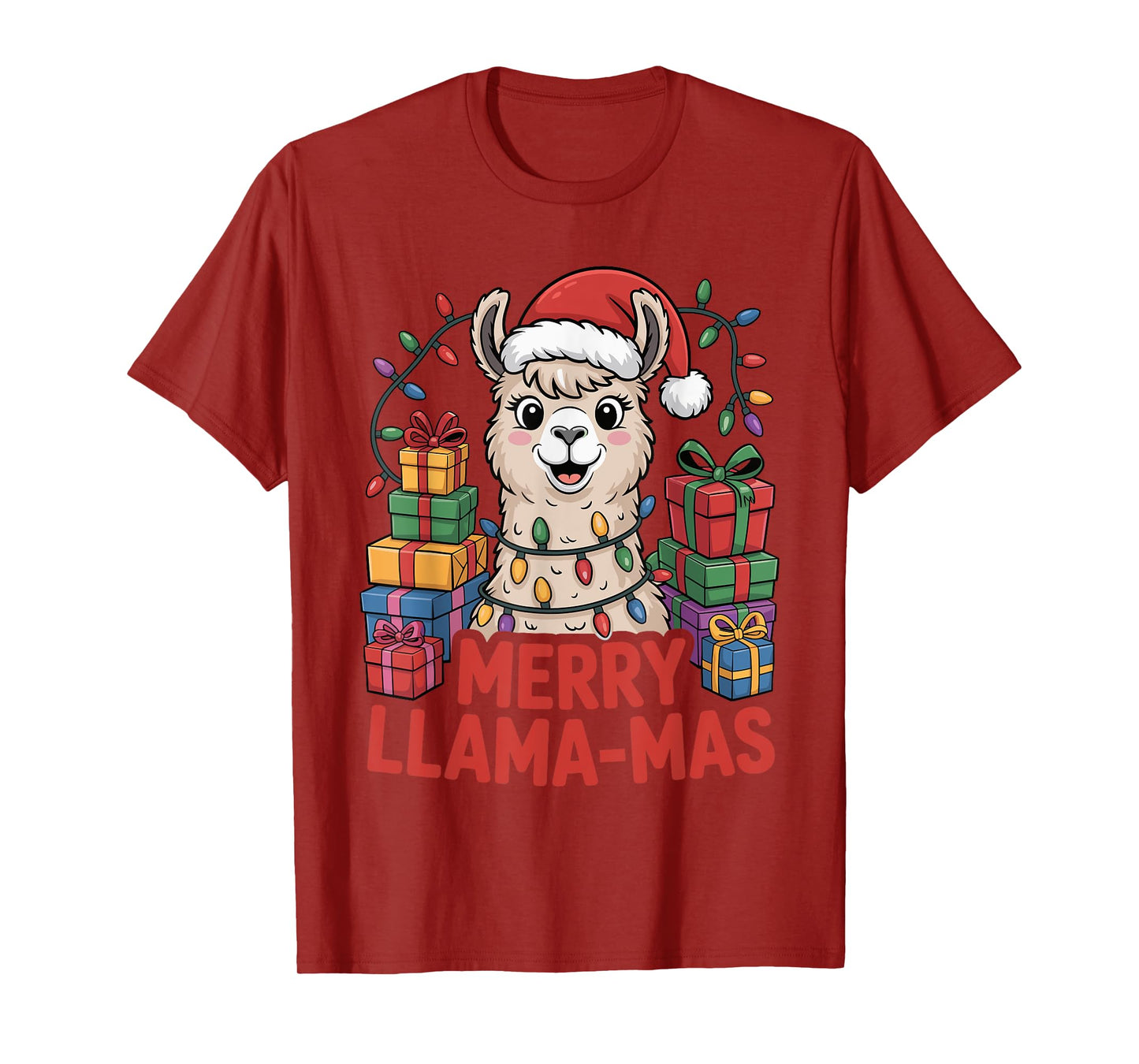 Funny Llama Santa Hat Animals Lovers Ugly Christmas Pajamas T-Shirt