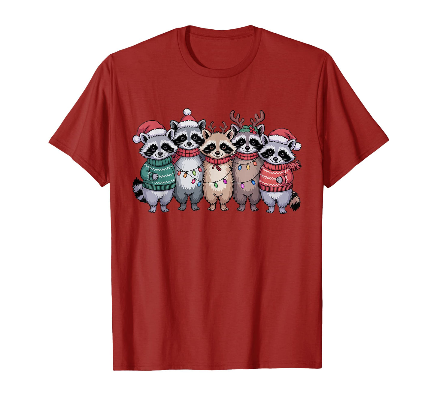 Christmas Lights Raccoon Santa Funny Xmas Tree for Men Women T-Shirt