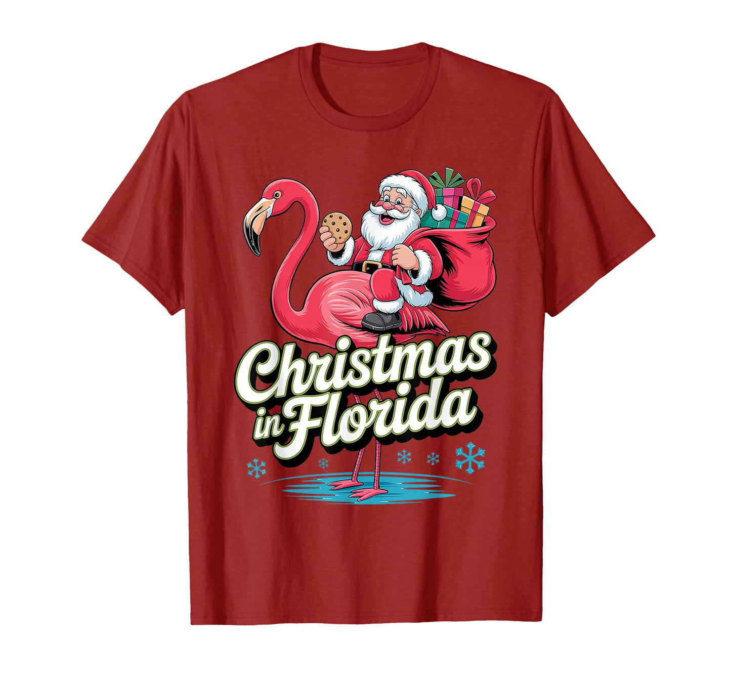 Christmas in Florida Santa Riding Flamingo Funny Tropical T-Shirt