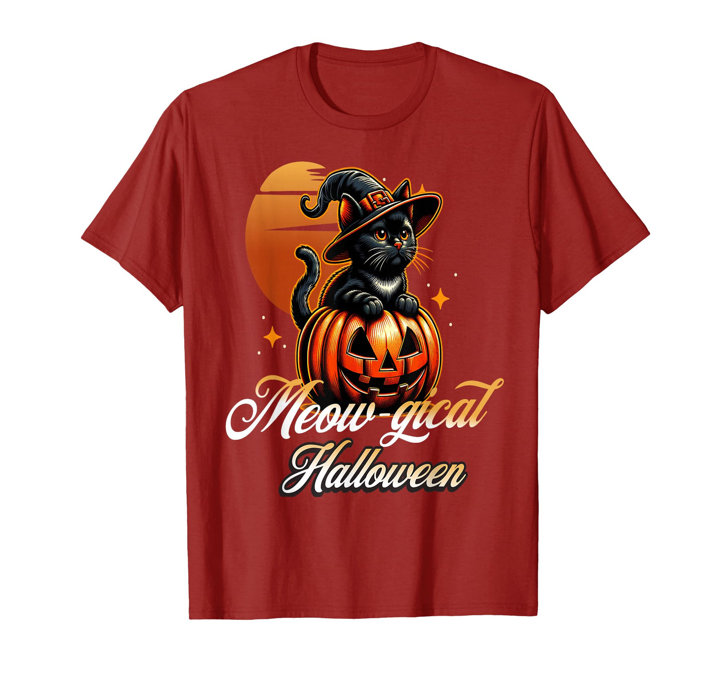 Meowgical Halloween Cute Cat Pumpkin Night Scene T-Shirt