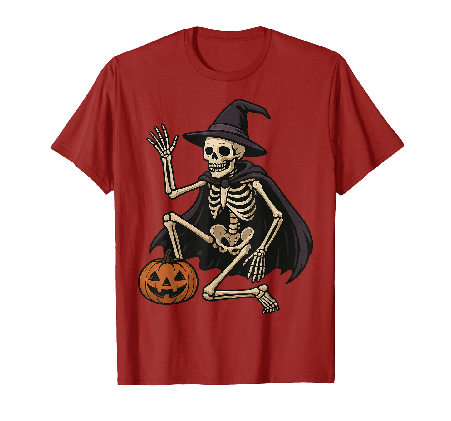 Halloween Skeleton in Witch Costume with Pumpkin Head T-Shirt