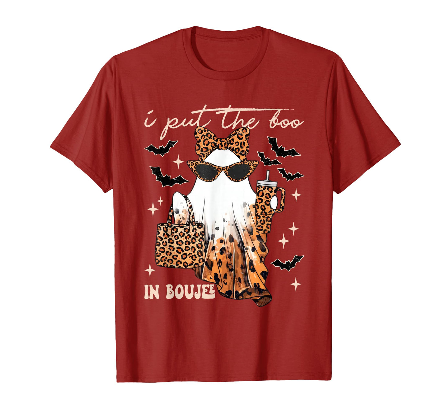 Coquette Leopard Boujee Ghost Coffee Halloween October Vibes T-Shirt
