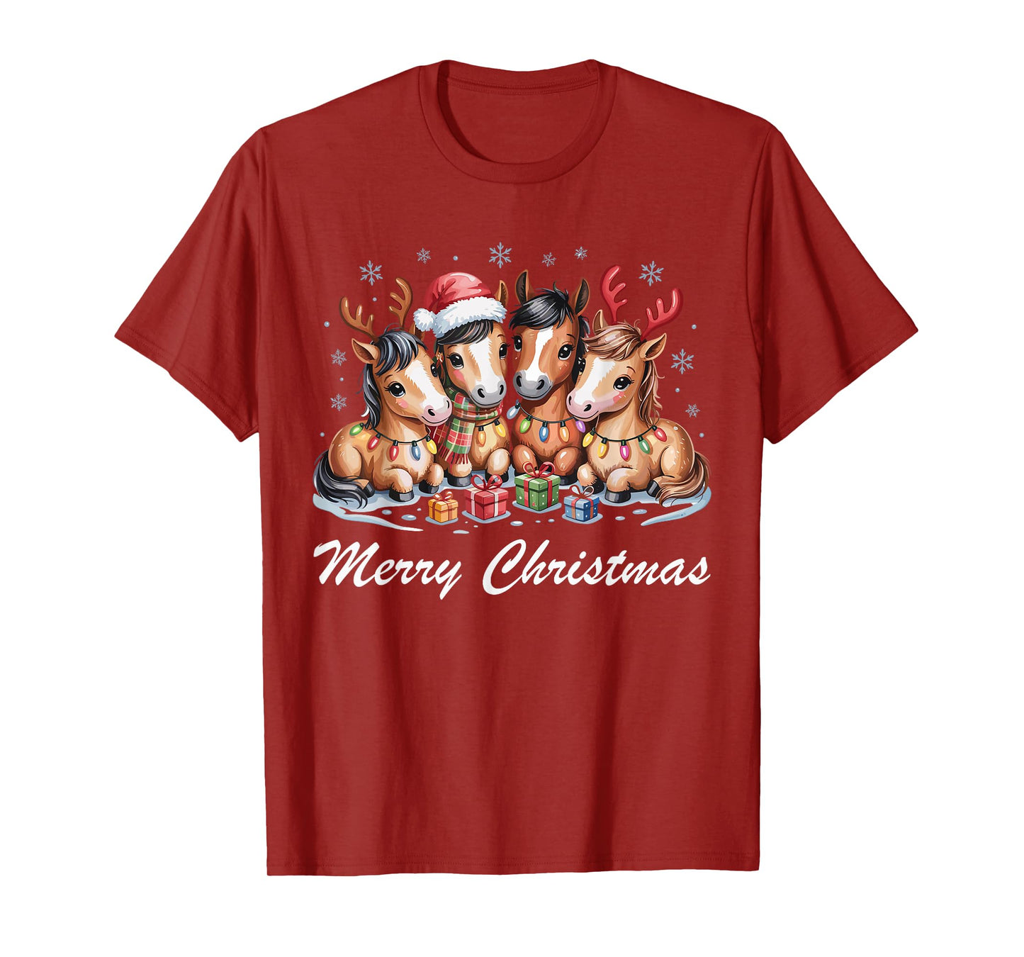 Horse Merry Christmas Cute Animal Lovers Funny Holiday T-Shirt