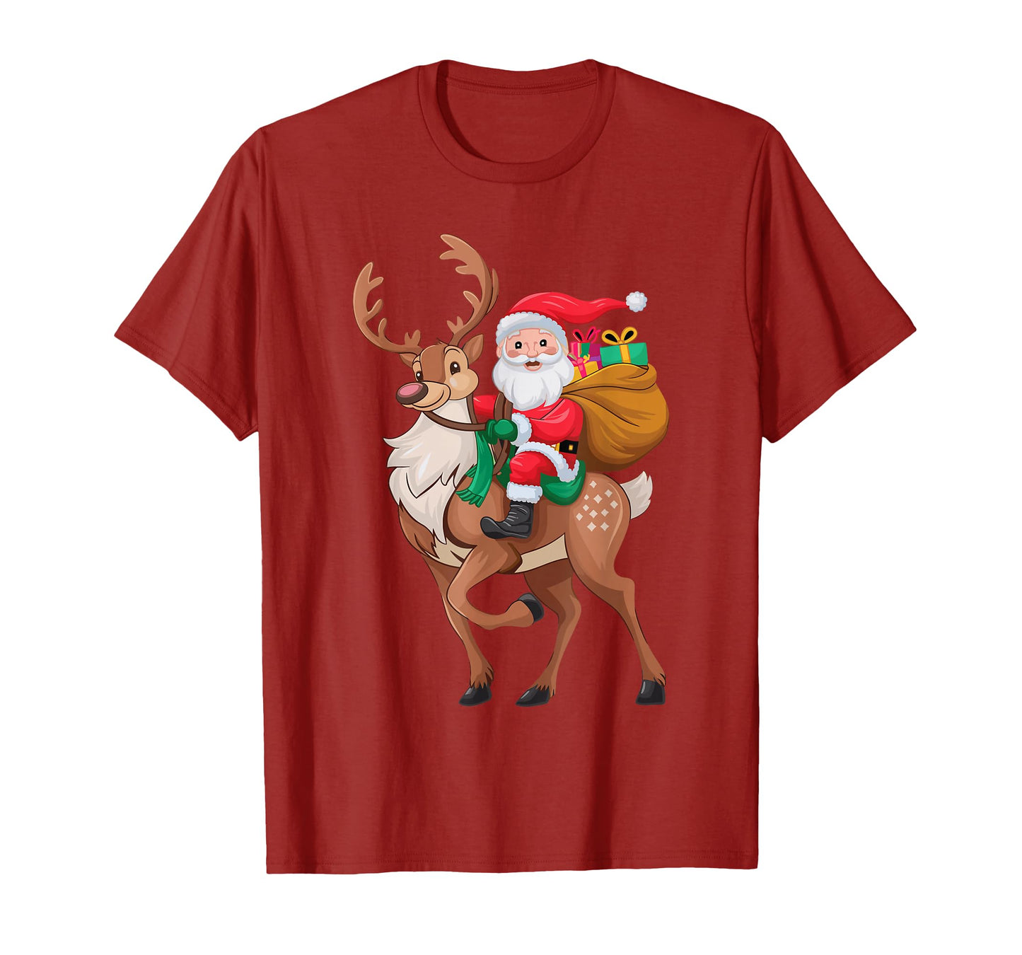 Santa Riding Reindeer Christmas Men Boys Kids Teens Xmas T-Shirt