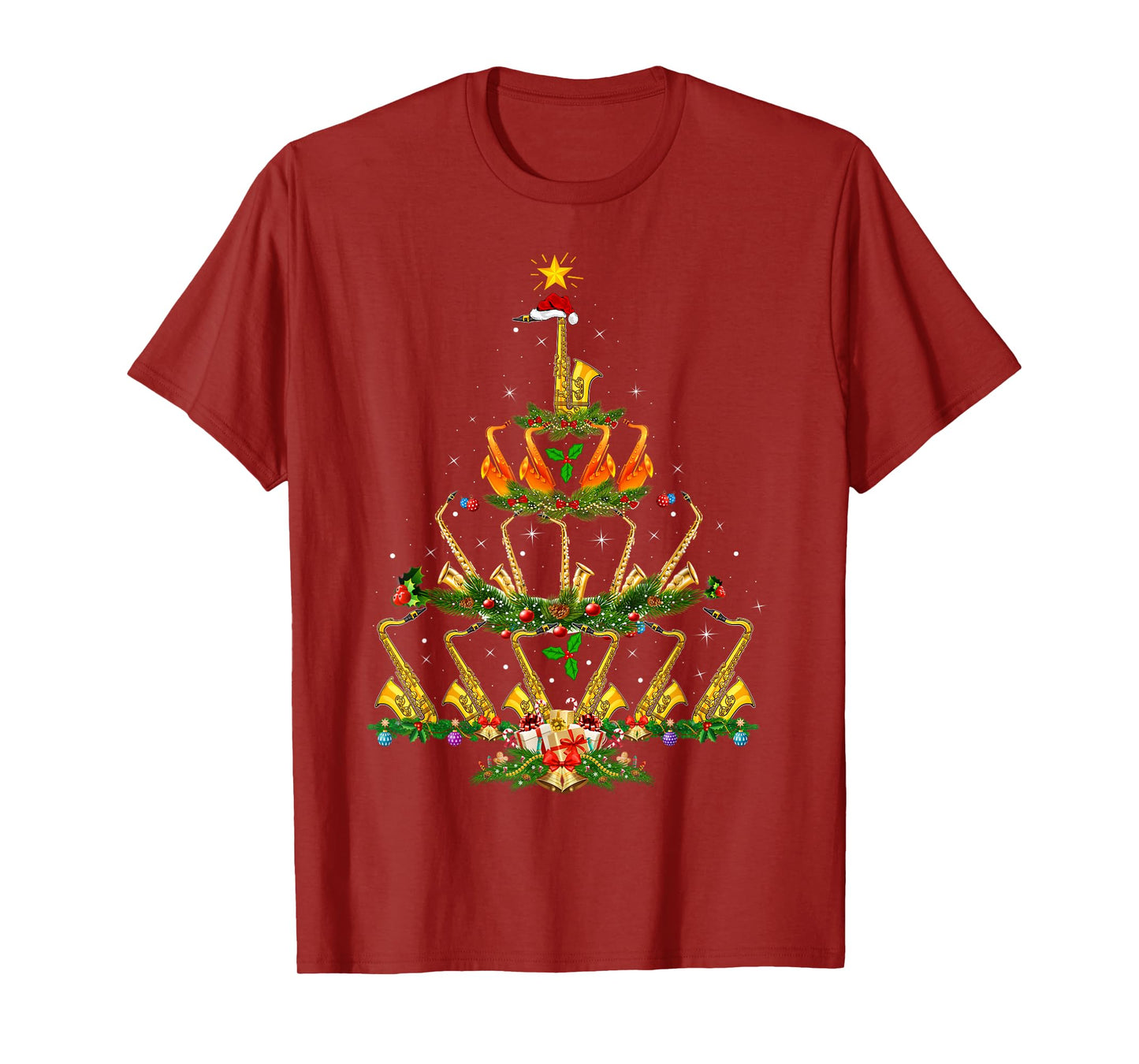 Saxophone Christmas Tree Lights Music Lover Musical Xmas T-Shirt