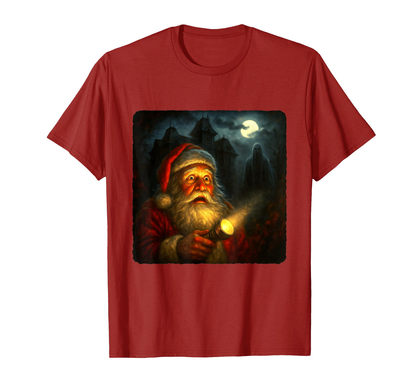 Santa Claus Scary Horror Night Flashlight Halloween Ghost T-Shirt