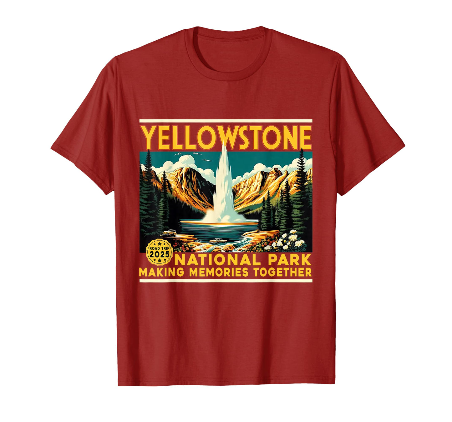 Yellowstone Road Trip 2025 Retro Travel Family Matching T-Shirt
