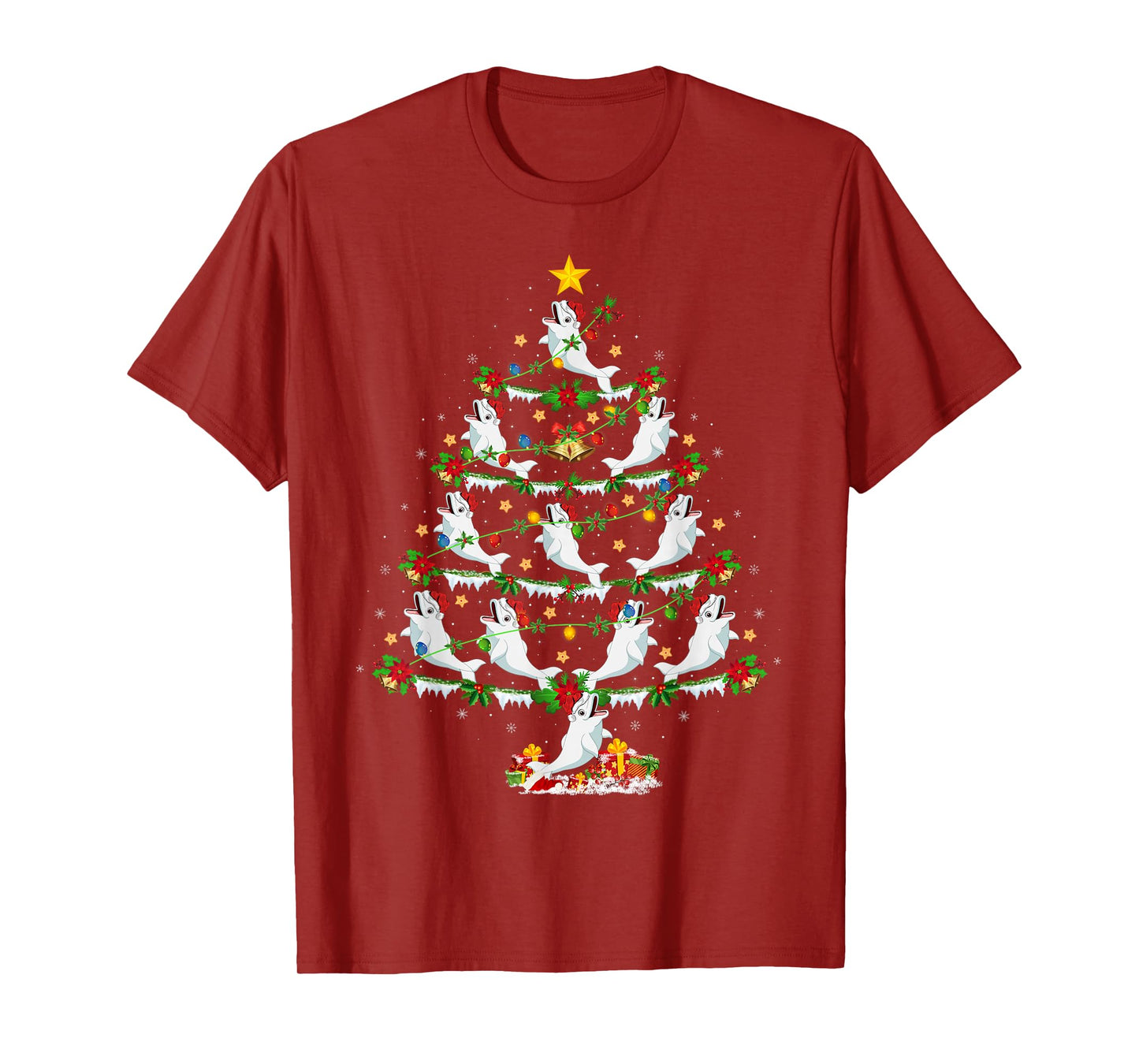 Beluga Whale Christmas Tree Lights Funny Sea Animal Xmas T-Shirt