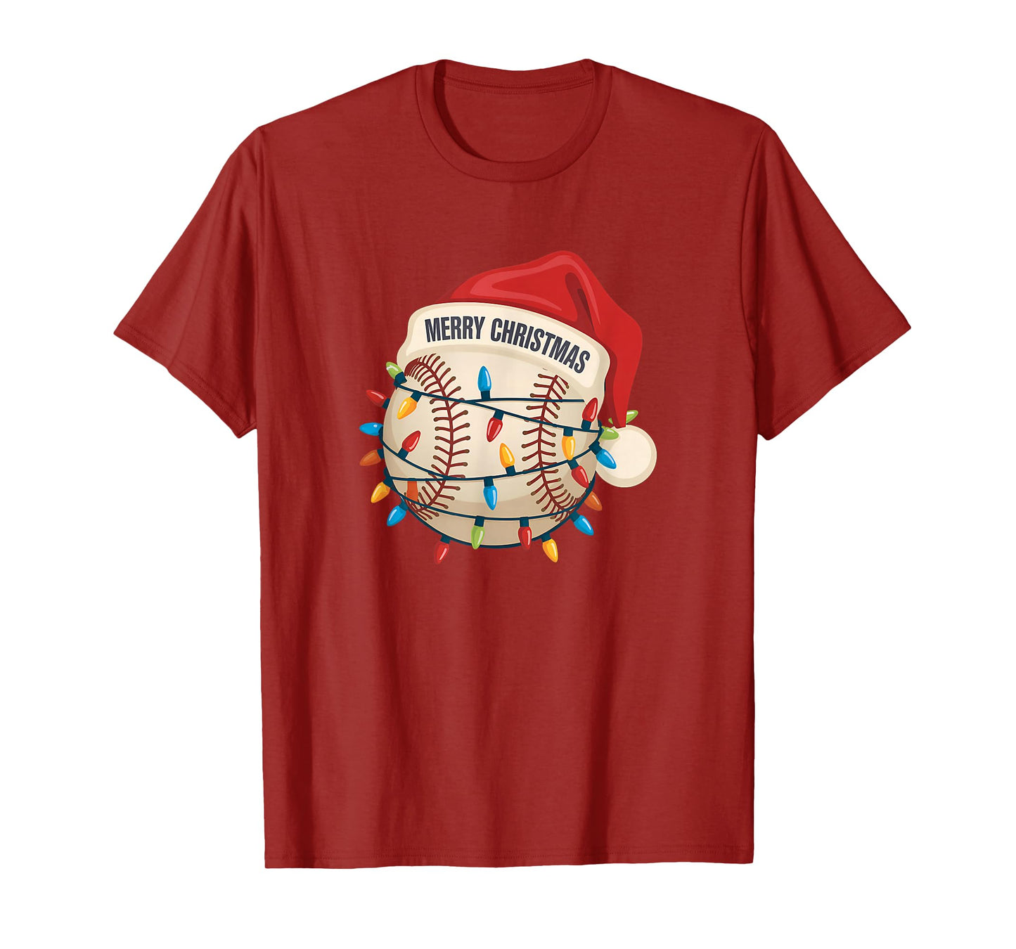 Funny Baseball Merry Christmas Holiday Lights T-Shirt