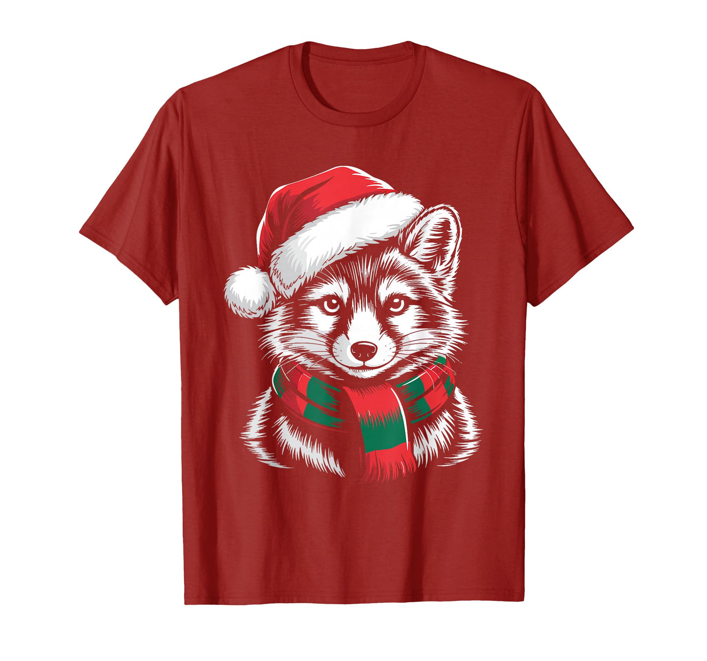 Arctic Fox Xmas Santa Hat Scarf Christmas Costume T-Shirt