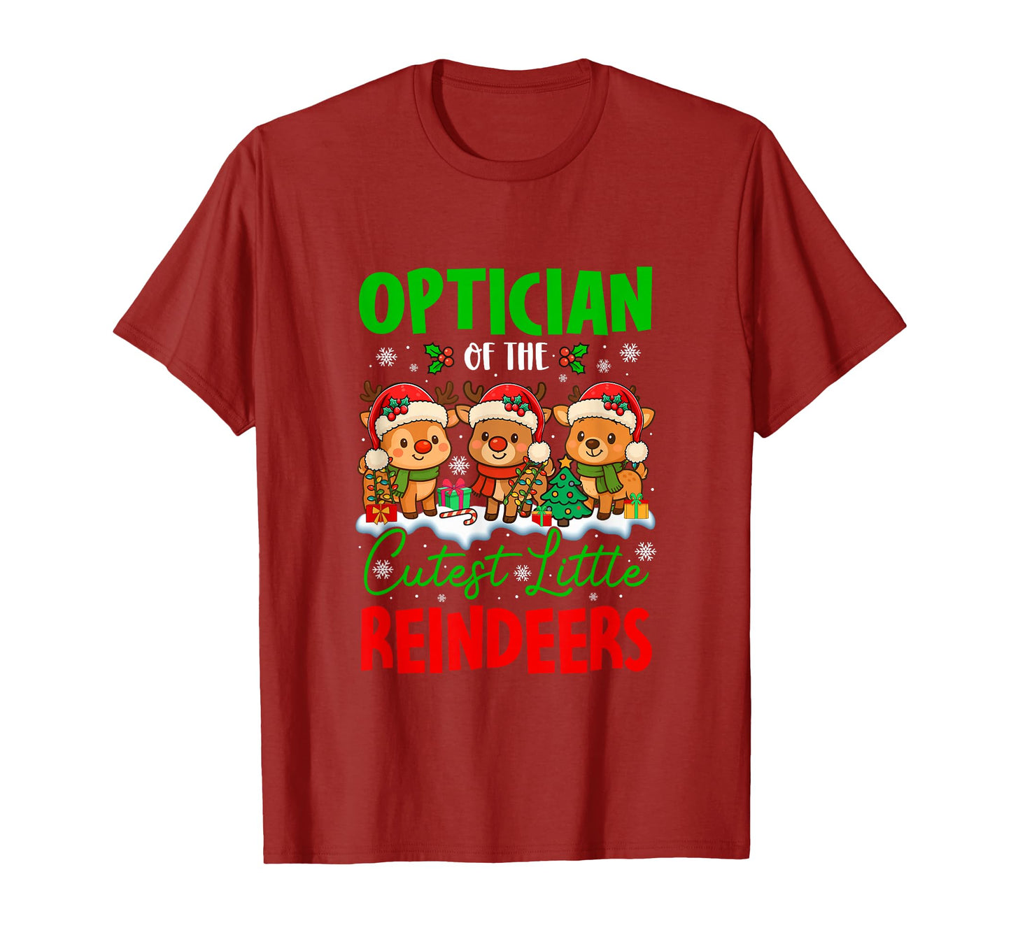 Optician of Cutest Reindeers Xmas Three Santa Reindeers T-Shirt