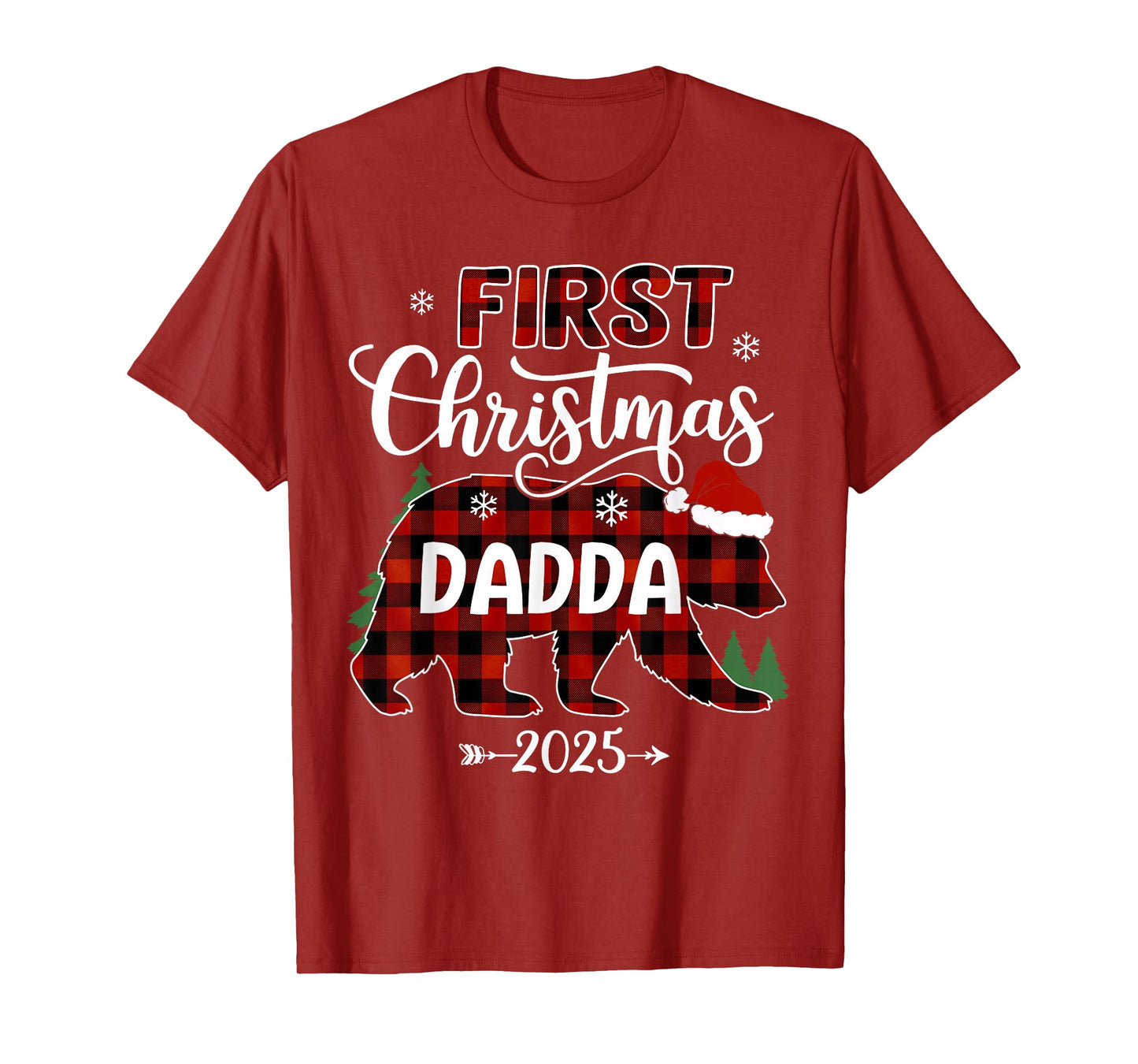 Pregnancy First Christmas Dadda Red Plaid Bear Santa 2025 T-Shirt