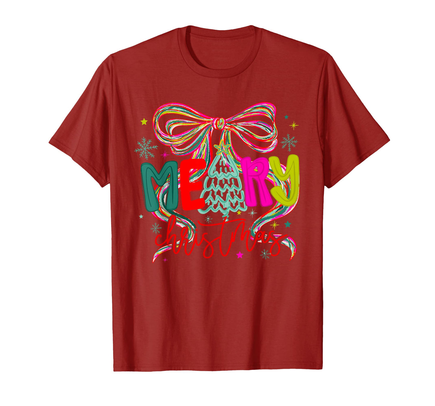 Merry Christmas Tree Coquette Bow Merry and Bright Girl T-Shirt