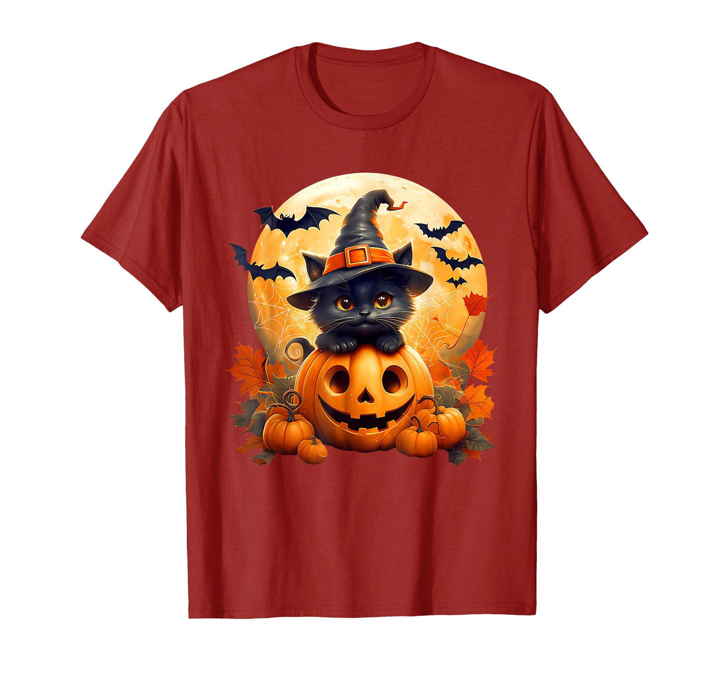 Retro Black Cat Witch Scary Halloween Pumpkin Fall Autumn T-Shirt